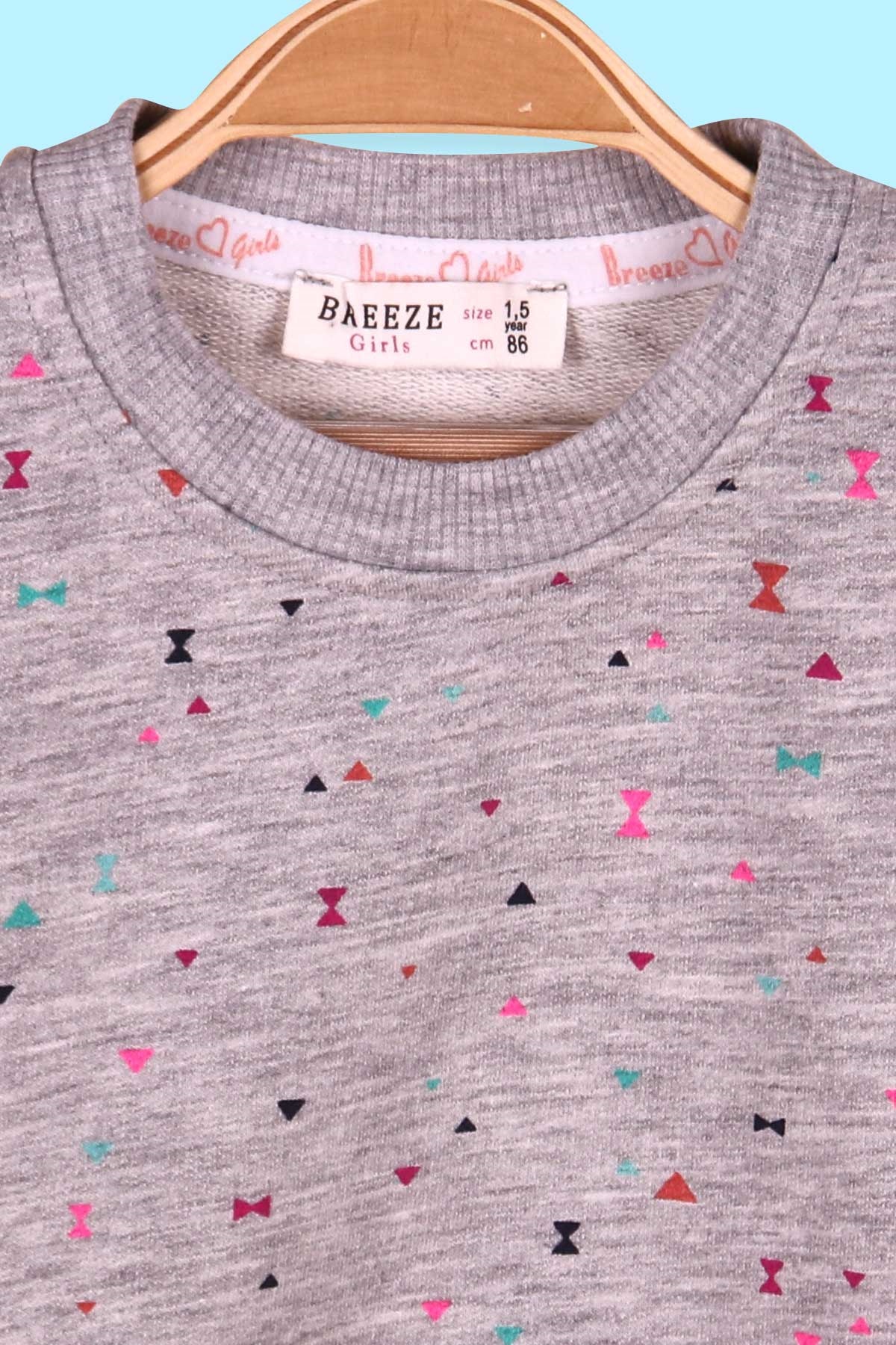 Breeze Kız Çocuk Sweatshirt Üçgen Desenli Gri (1.5-5 Yaş)