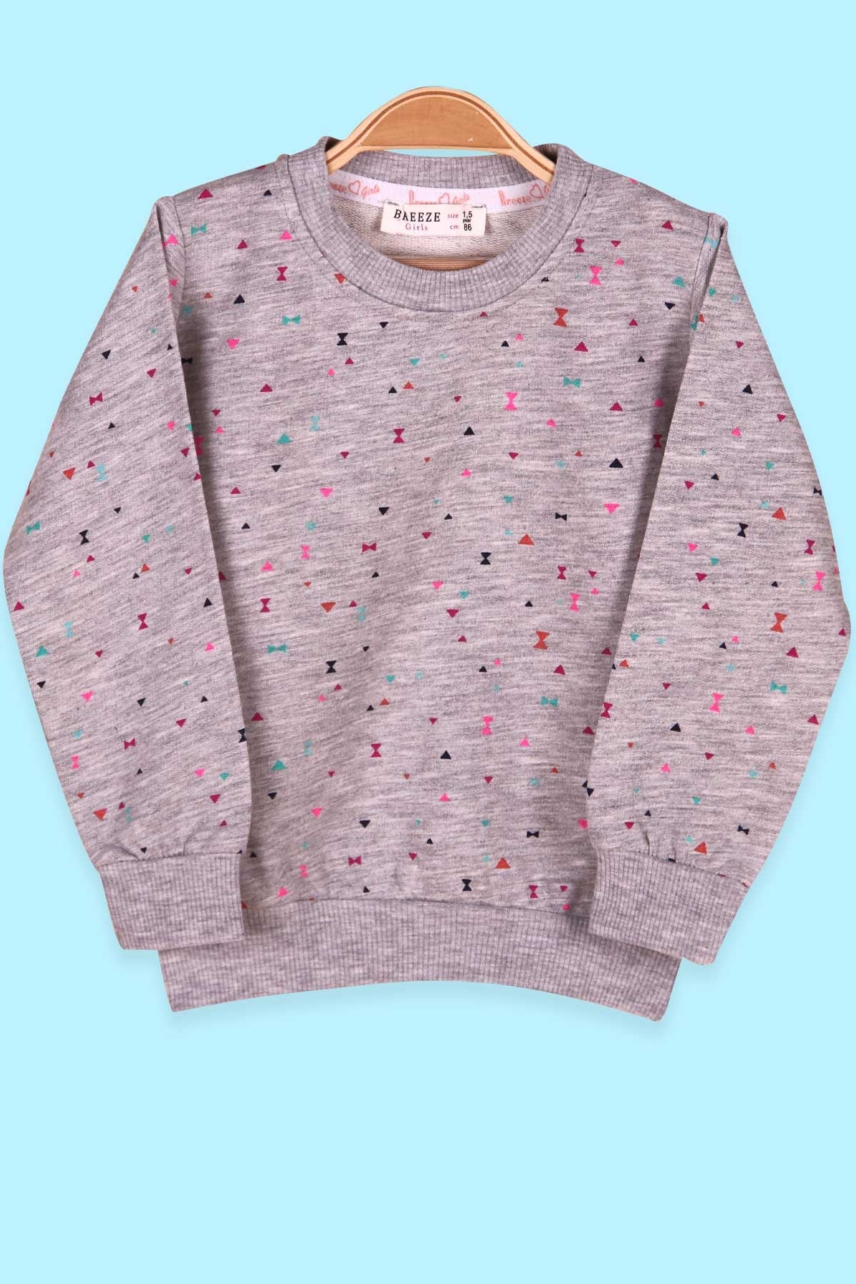 Breeze Kız Çocuk Sweatshirt Üçgen Desenli Gri (1.5-5 Yaş)