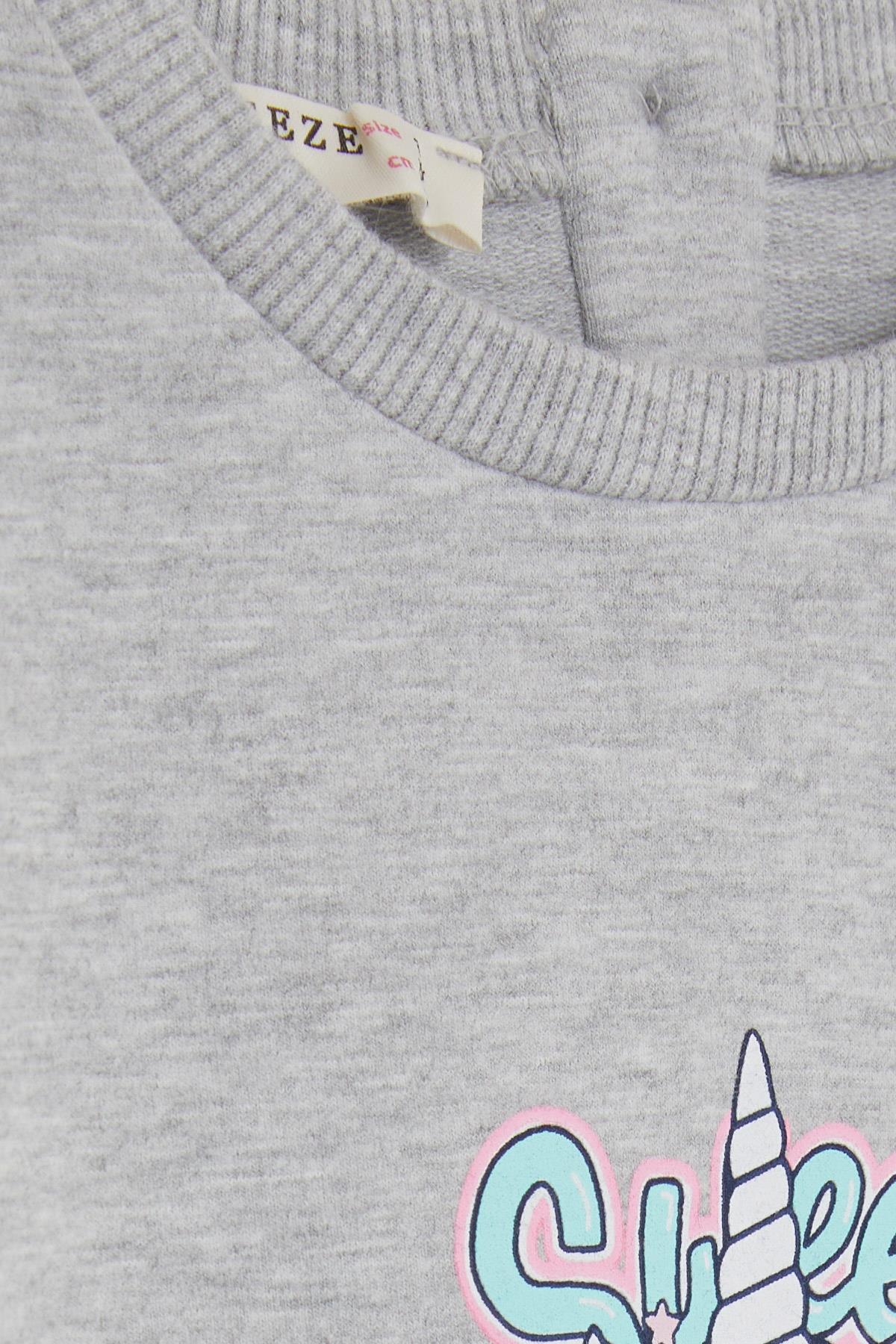 Breeze Kız Çocuk Sweatshirt Unıcorn Baskılı Açık Gri Melanj (9 Ay-3 Yaş)
