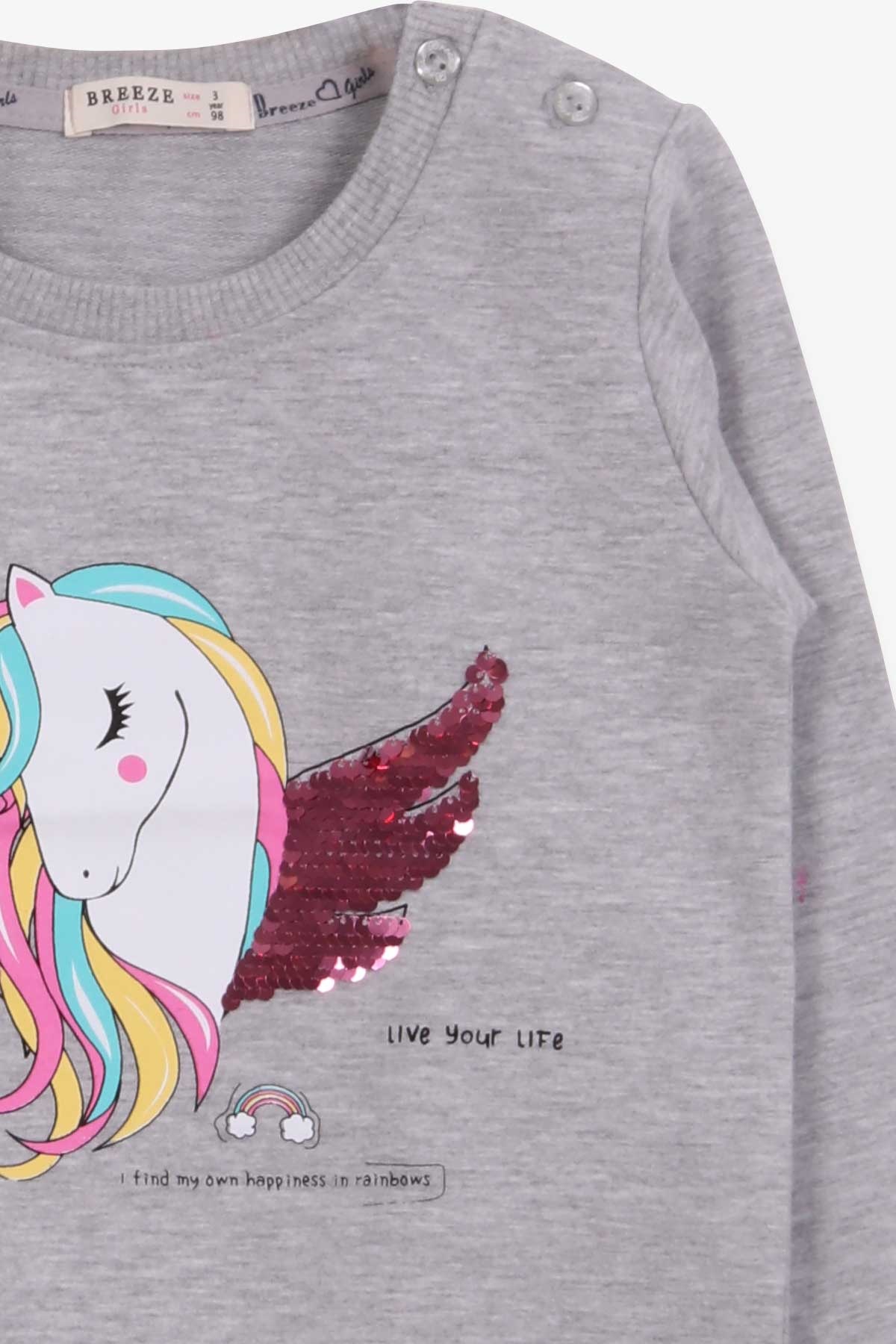 Breeze Kız Çocuk Sweatshirt Unicorn Baskılı Gri Melanj (2-6 Yaş)