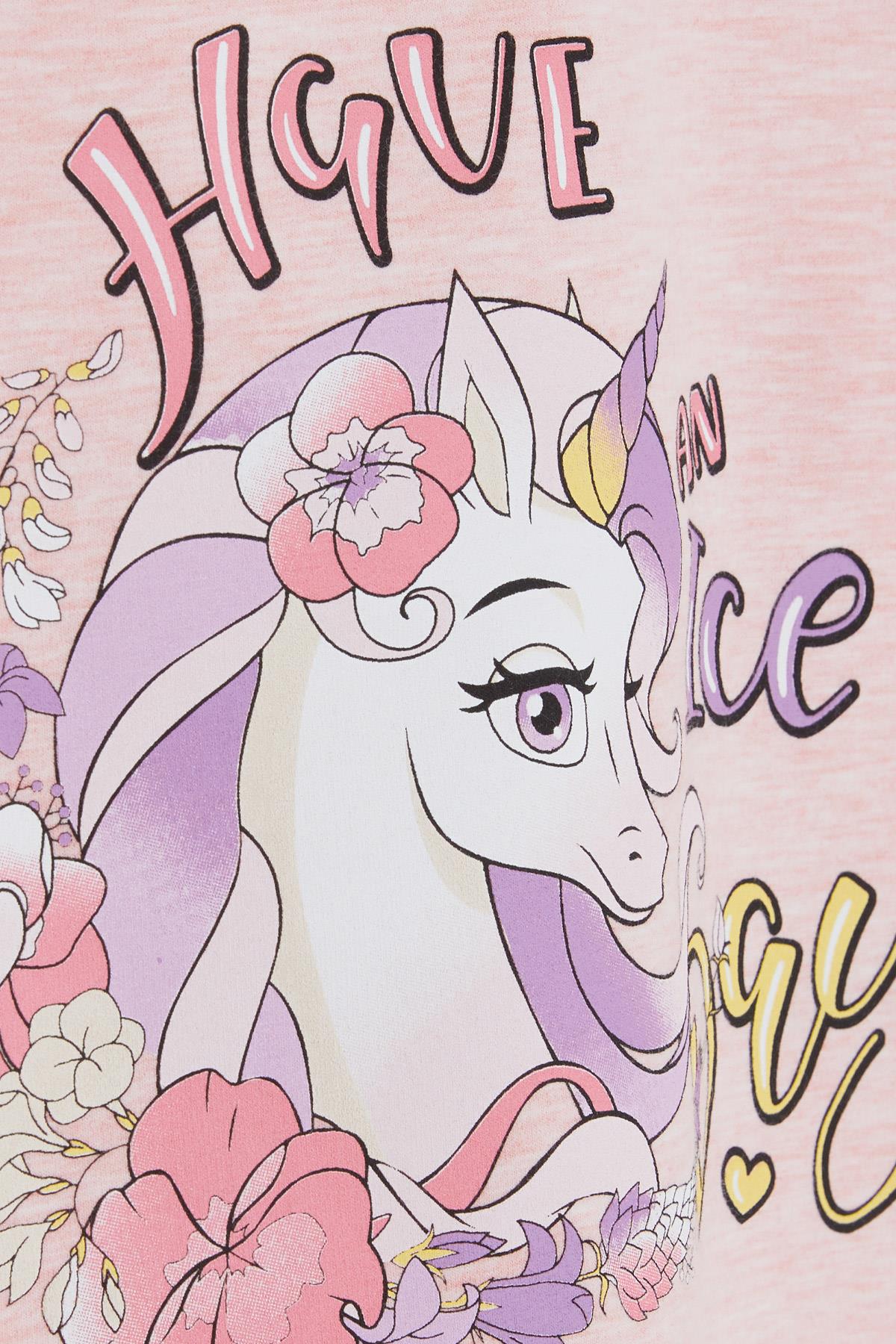 Breeze Kız Çocuk Sweatshirt Unicorn Baskılı Somon Melanj (2-6 Yaş)