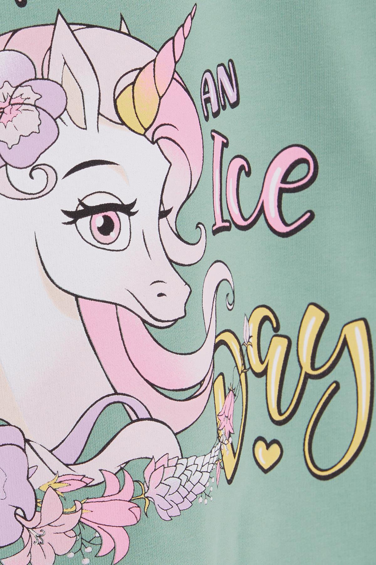 Breeze Kız Çocuk Sweatshirt Unicorn Baskılı Mint Yeşili (2-6 Yaş)