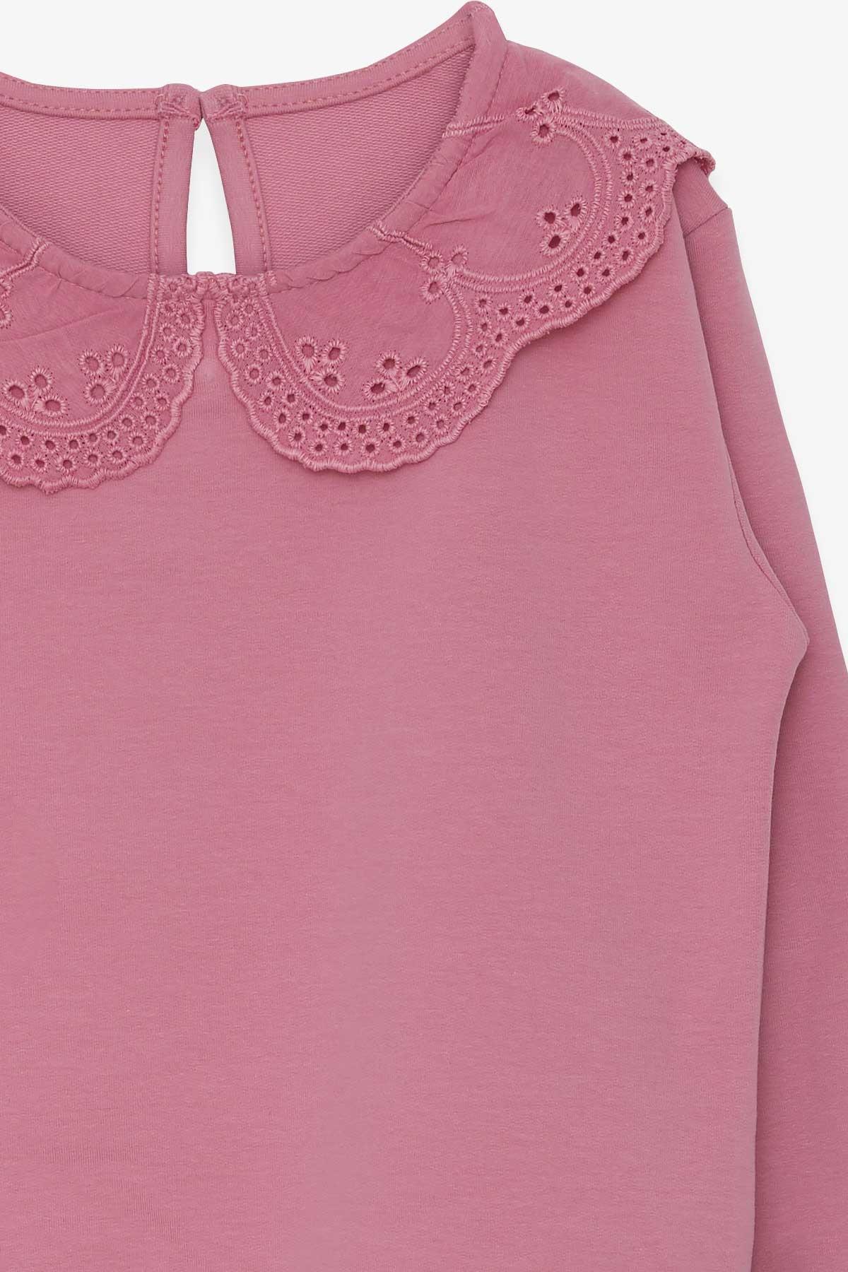Breeze Kız Çocuk Sweatshirt Yakası Güpürlü Gülkurusu (6-12 Yaş)