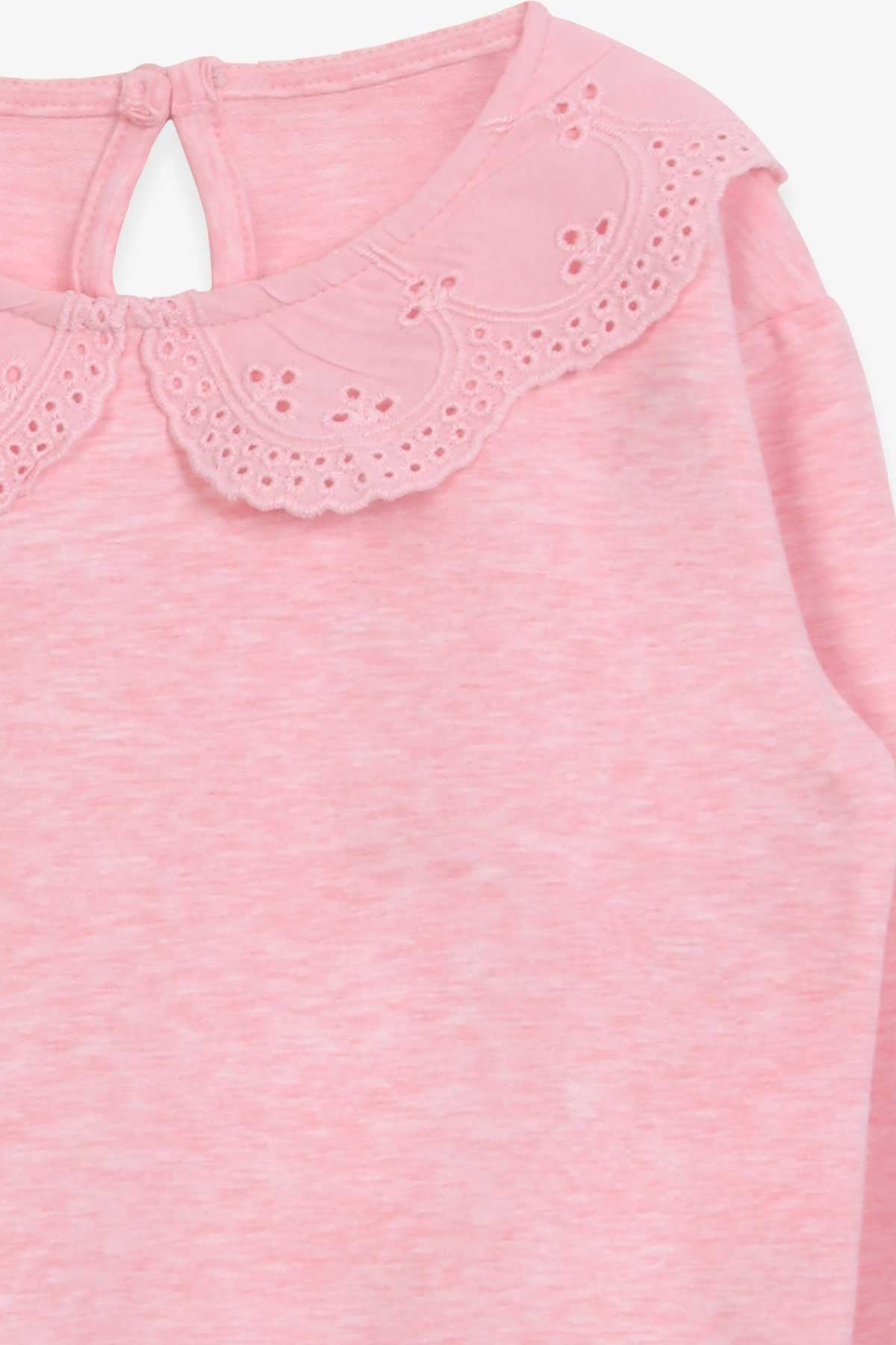 Breeze Kız Çocuk Sweatshirt Yakası Güpürlü Somon Melanj (6-12 Yaş)