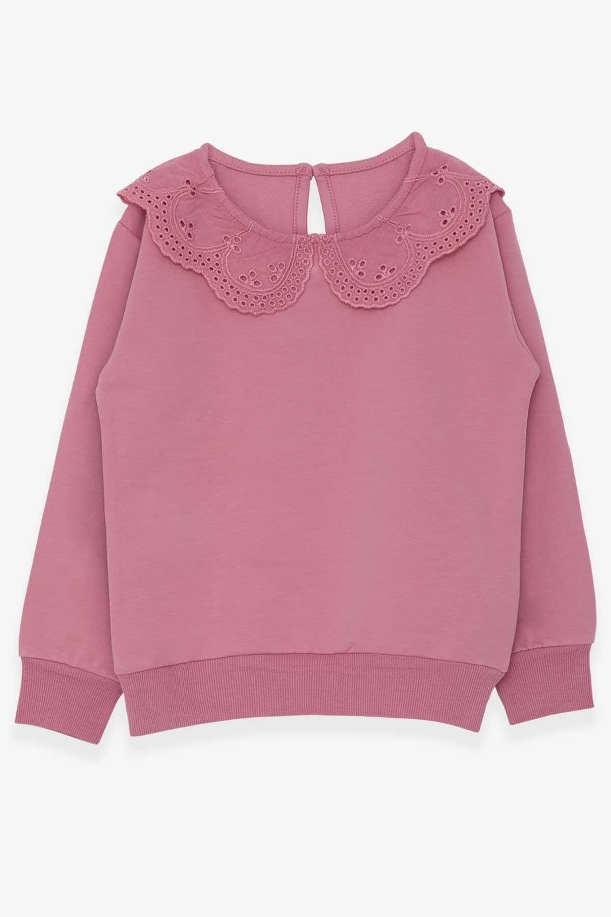 Breeze Kız Çocuk Sweatshirt Yakası Güpürlü Gülkurusu (6-12 Yaş)