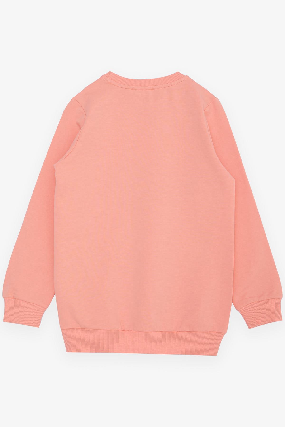 Breeze Kız Çocuk Sweatshirt Yaldızlı Yazı Baskılı Somon (6-12 Yaş)