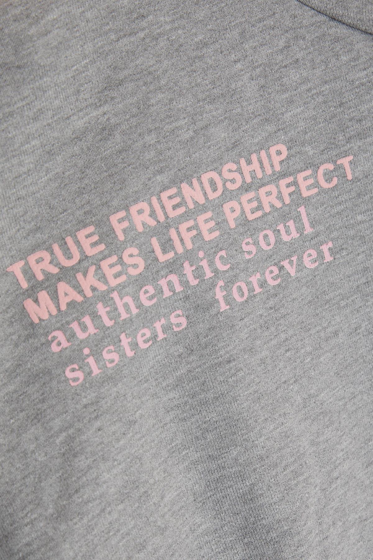 Breeze Kız Çocuk Sweatshirt Yazı Baskılı Gri Melanj (9-14 Yaş)