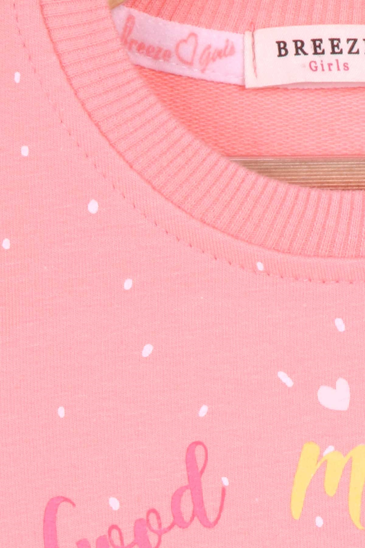 Breeze Kız Çocuk Sweatshirt Yazı Baskılı Desenli Somon (3-7 Yaş)
