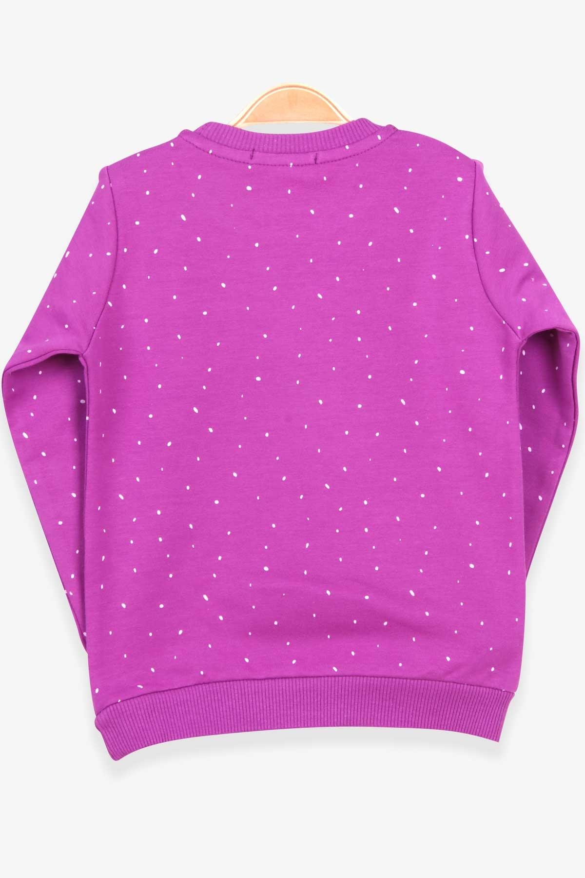 Breeze Kız Çocuk Sweatshirt Yazı Baskılı Desenli Mor (3-7 Yaş)