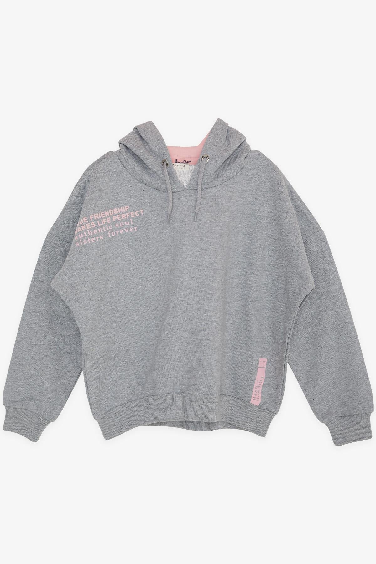 Breeze Kız Çocuk Sweatshirt Yazı Baskılı Gri Melanj (9-14 Yaş)