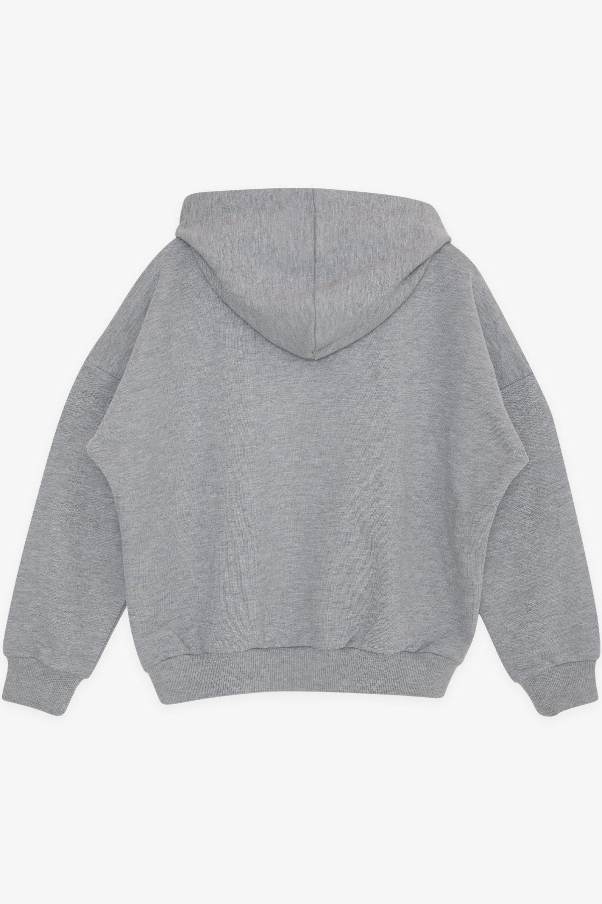 Breeze Kız Çocuk Sweatshirt Yazı Baskılı Gri Melanj (9-14 Yaş)