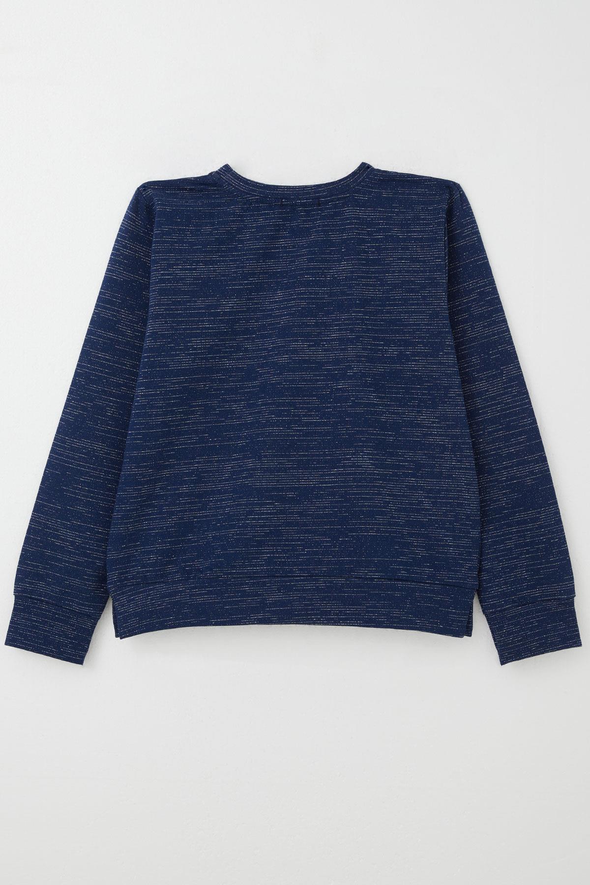 Breeze Kız Çocuk Sweatshirt Yazı Baskılı Yıldızlı Lacivert Melanj (9-14 Yaş)