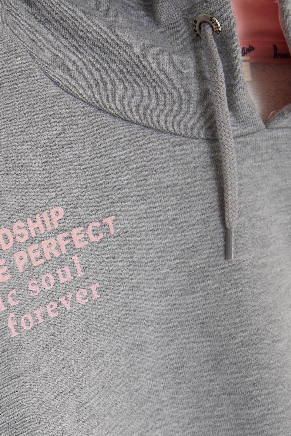 Breeze Kız Çocuk Sweatshirt Yazı Baskılı Gri Melanj (9-14 Yaş)
