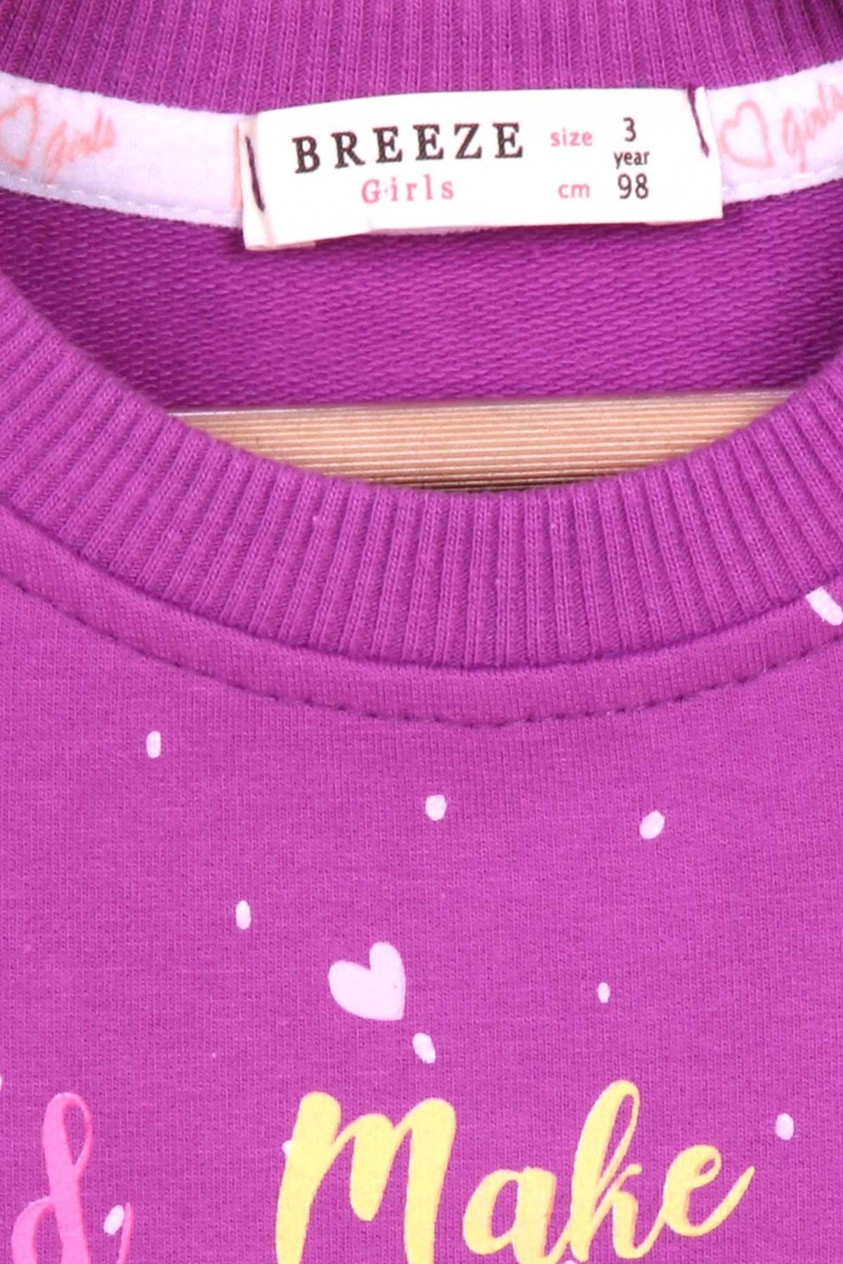 Breeze Kız Çocuk Sweatshirt Yazı Baskılı Desenli Mor (3-7 Yaş)