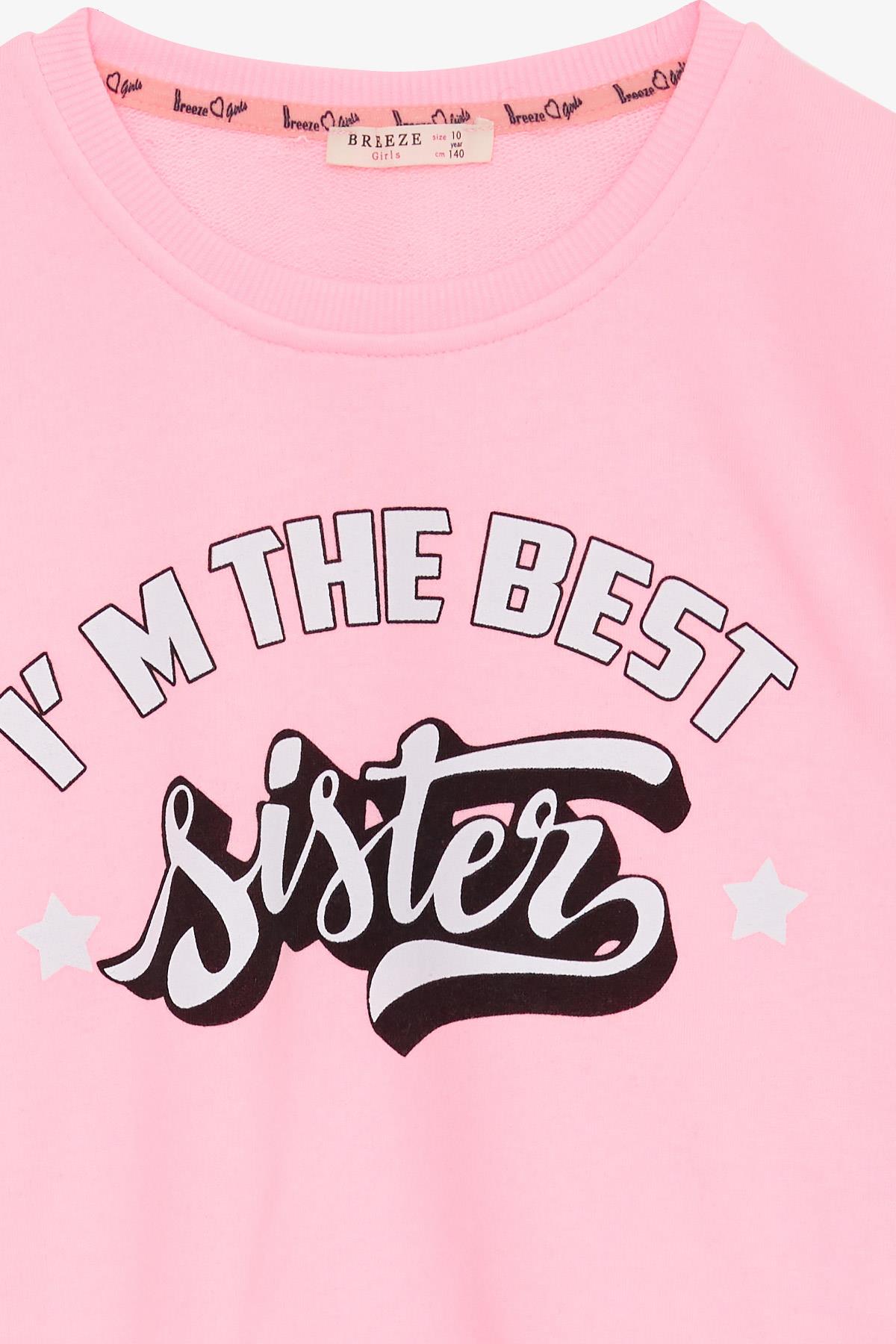 Breeze Kız Çocuk Sweatshirt Yazı Baskılı Neon Pembe (9-14 Yaş)