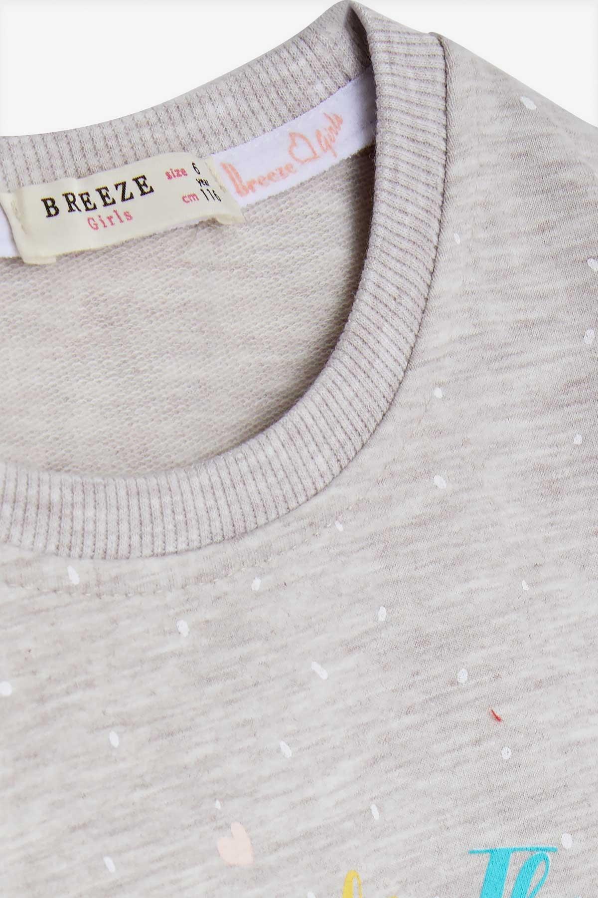 Breeze Kız Çocuk Sweatshirt Yazı Baskılı Desenli Bej Melanj (3-7 Yaş)