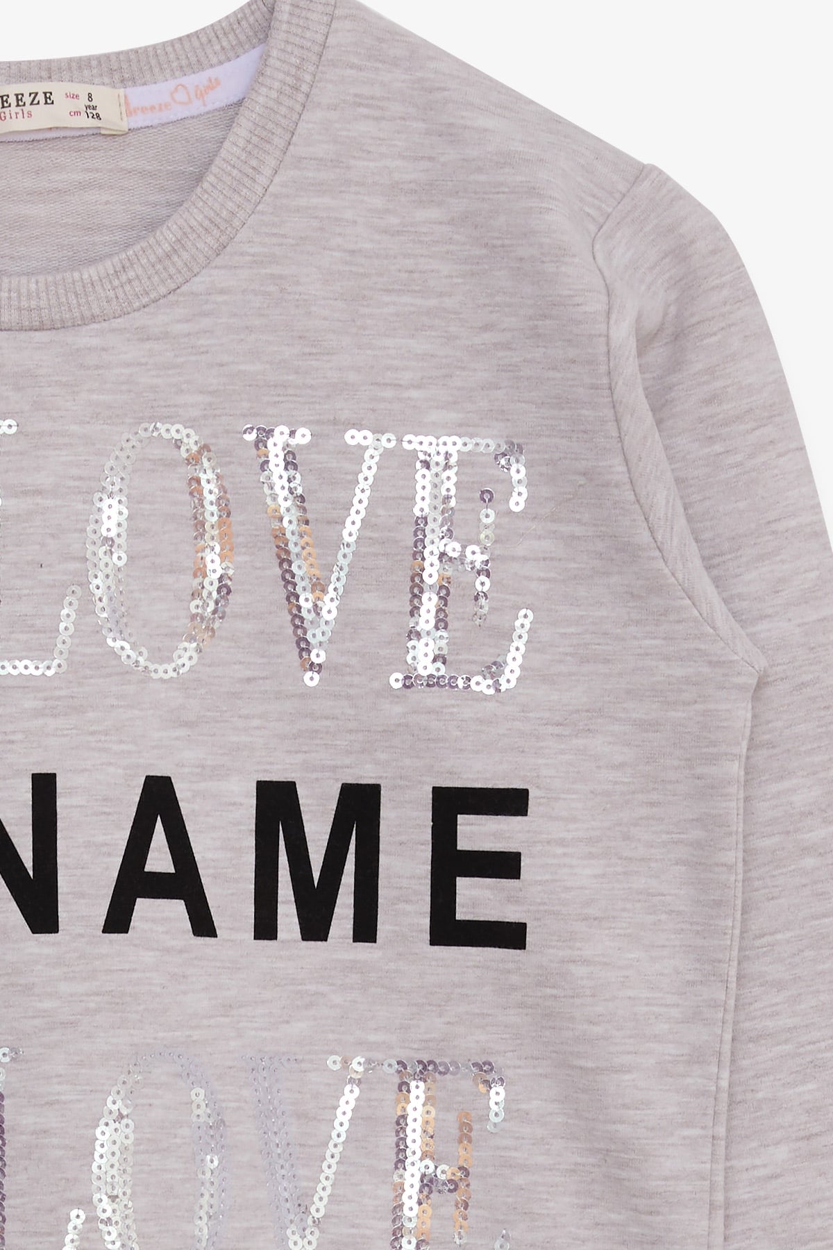 Breeze Kız Çocuk Sweatshirt Yazı Baskılı Pullu Bej Melanj (8-14 Yaş)