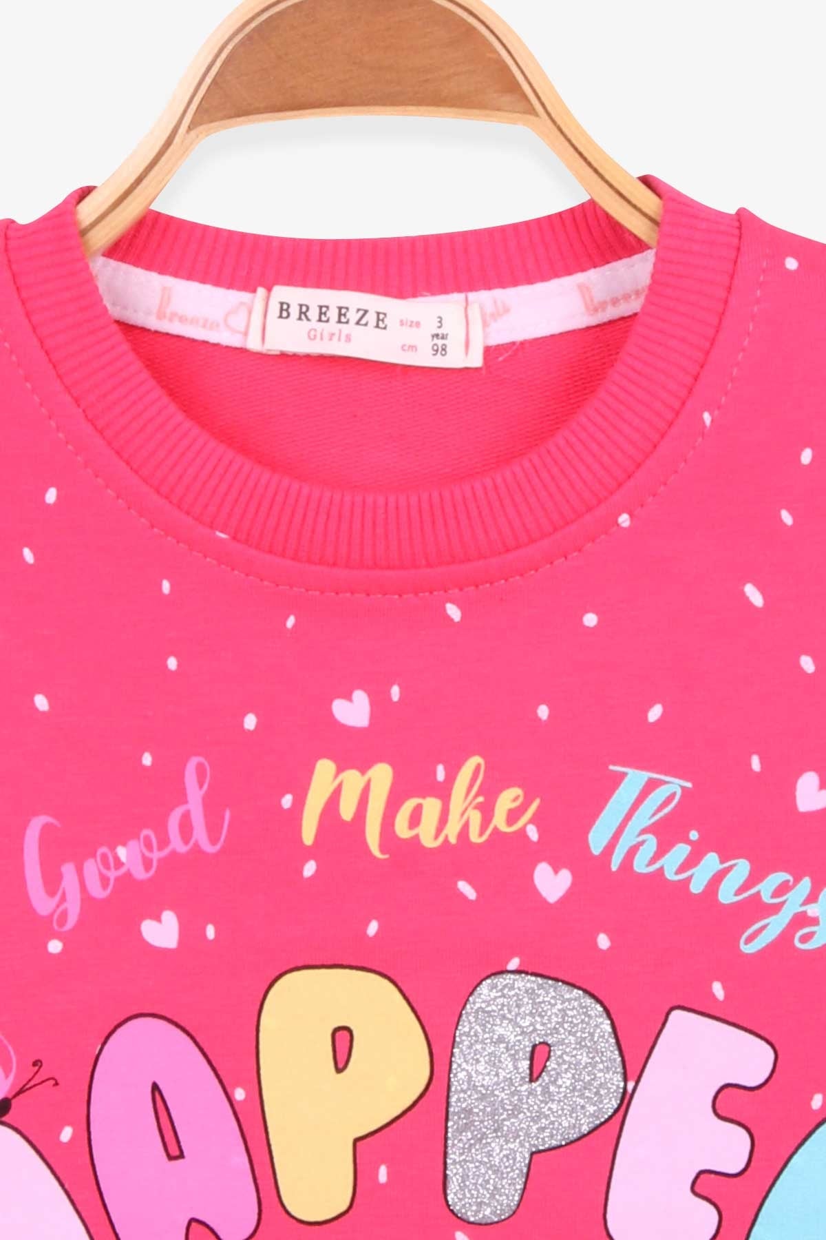 Breeze Kız Çocuk Sweatshirt Yazı Baskılı Desenli Mercan (3-7 Yaş)