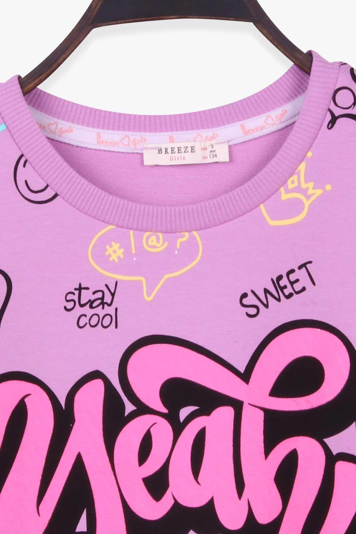 Breeze Kız Çocuk Sweatshirt Yazı Baskılı Eflatun (9-14 Yaş)