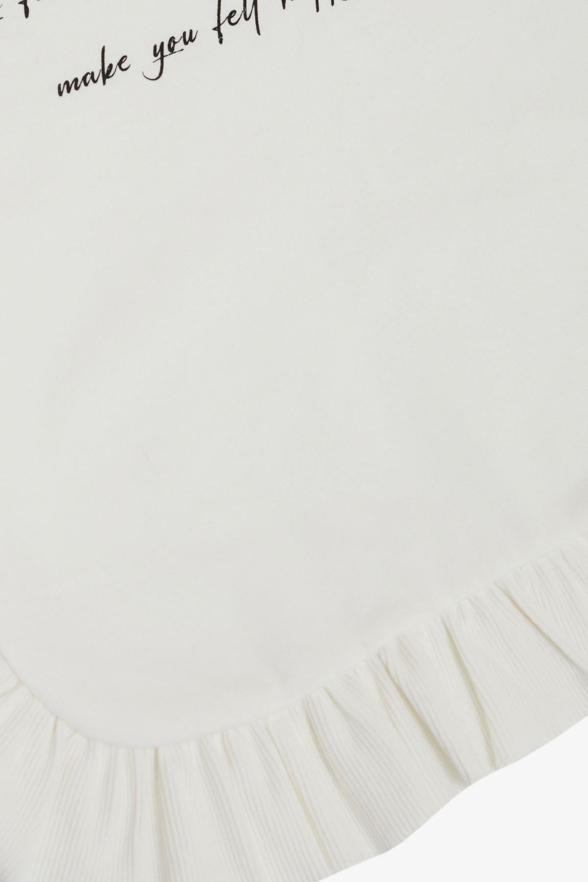 Breeze Kız Çocuk Sweatshirt Yazı Baskılı Etek Ucu Fırfıtlı Ekru (8-12 Yaş)
