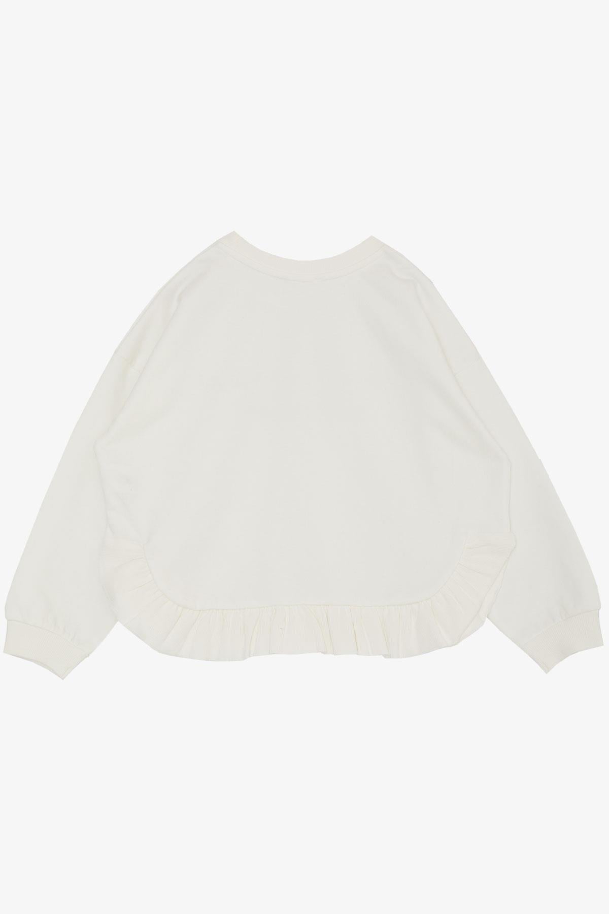 Breeze Kız Çocuk Sweatshirt Yazı Baskılı Etek Ucu Fırfıtlı Ekru (8-12 Yaş)