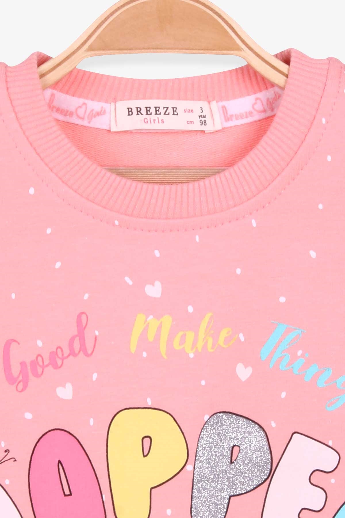 Breeze Kız Çocuk Sweatshirt Yazı Baskılı Desenli Somon (3-7 Yaş)