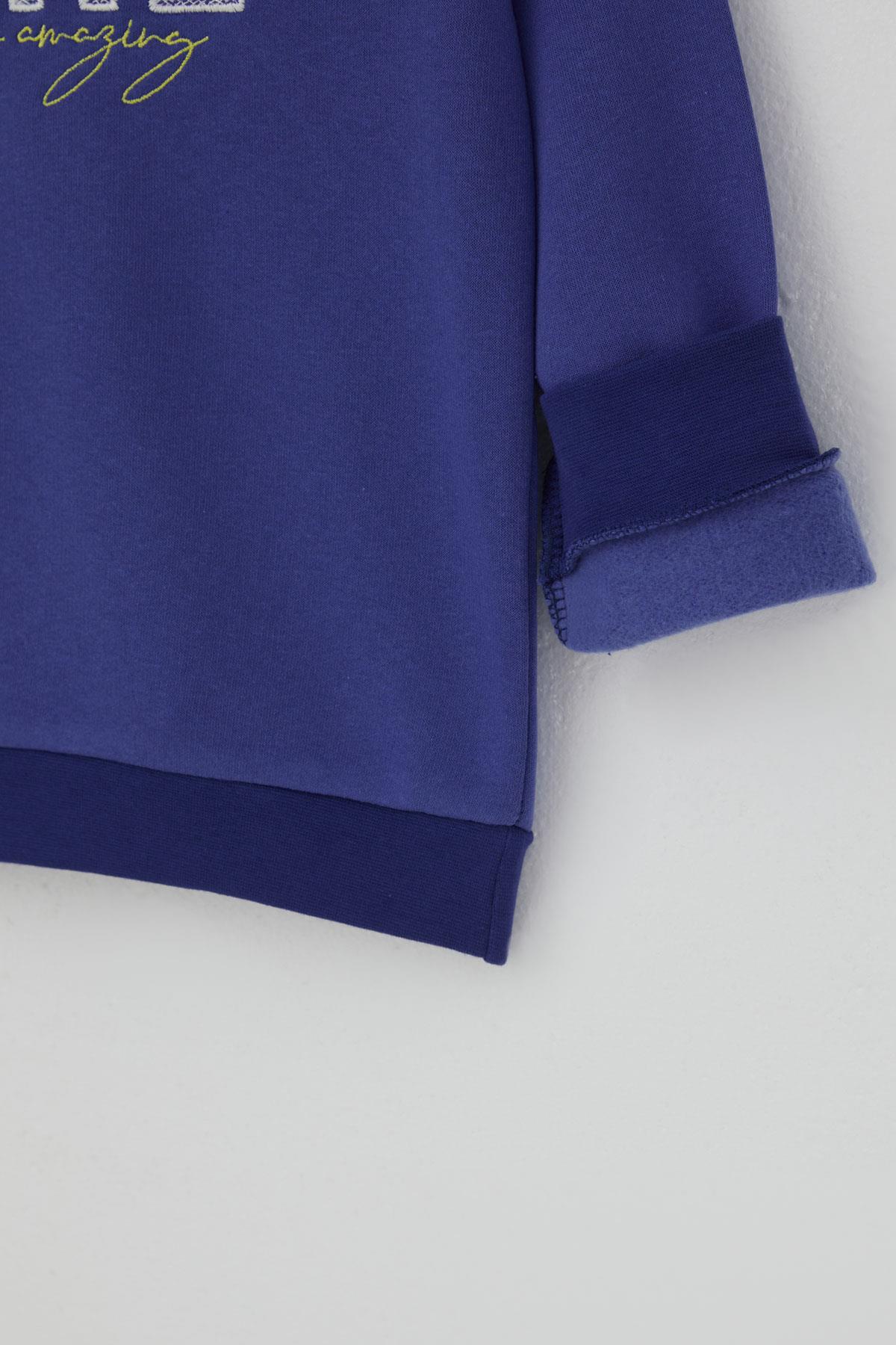 Breeze Kız Çocuk Sweatshirt Yazı Nakış Baskılı Morcivert (5-10 Yaş)