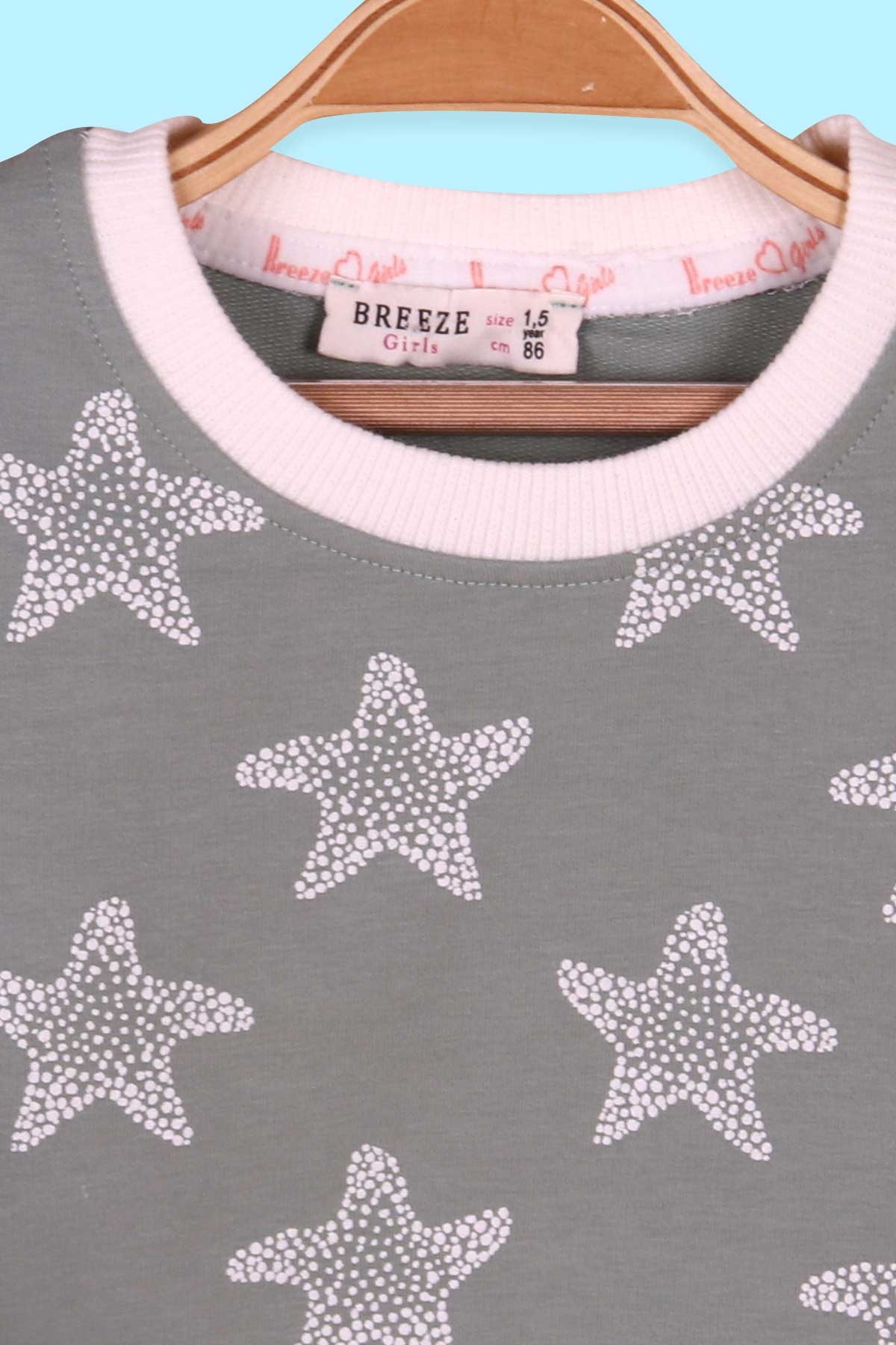 Breeze Kız Çocuk Sweatshirt Yıldız Baskılı Su Yeşili (1.5-5 Yaş)