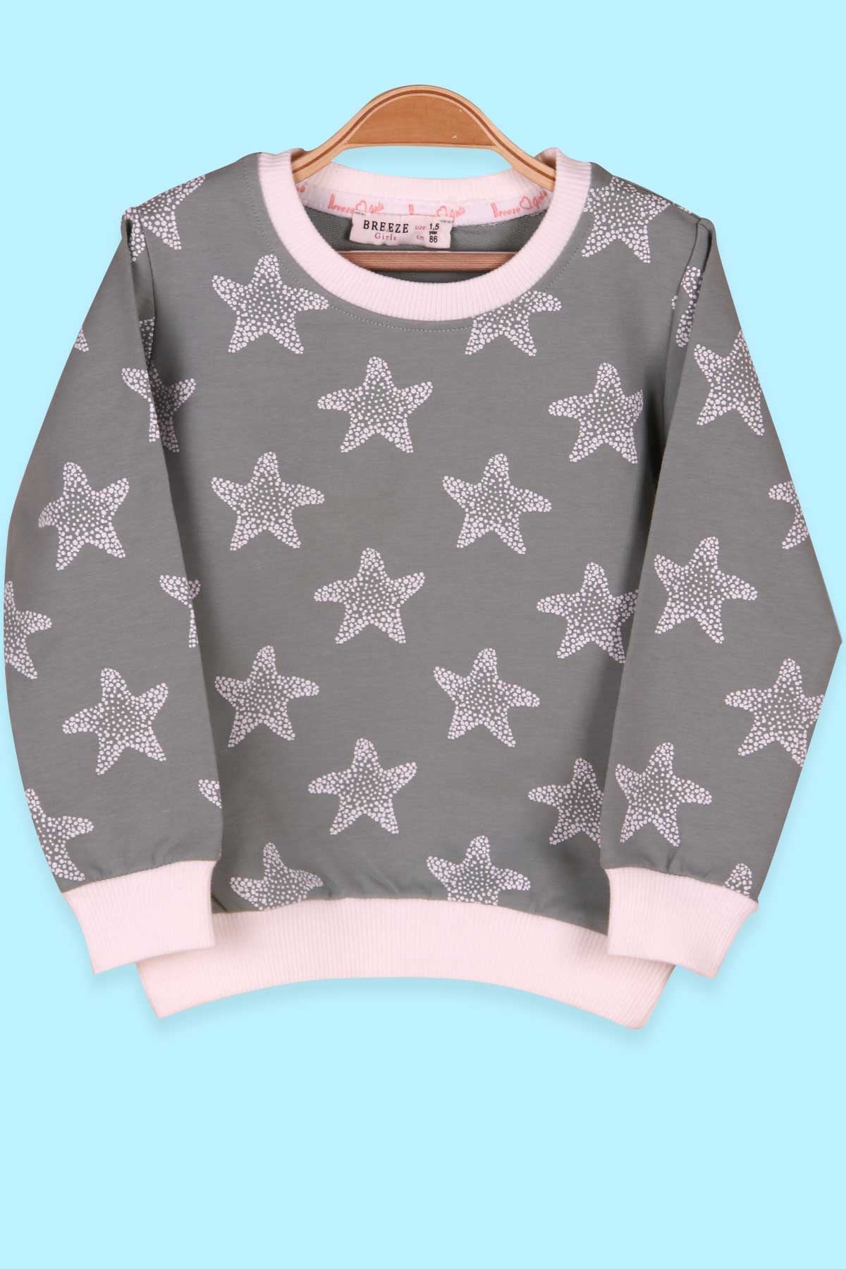 Breeze Kız Çocuk Sweatshirt Yıldız Baskılı Su Yeşili (1.5-5 Yaş)