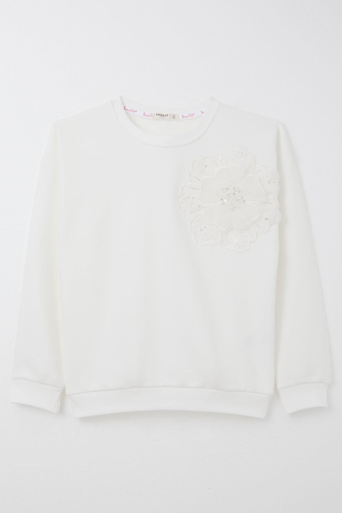 Breeze Kız Çocuk Sweatshirt Yonca Arma Aksesuarlı Ekru (9-14 Yaş)