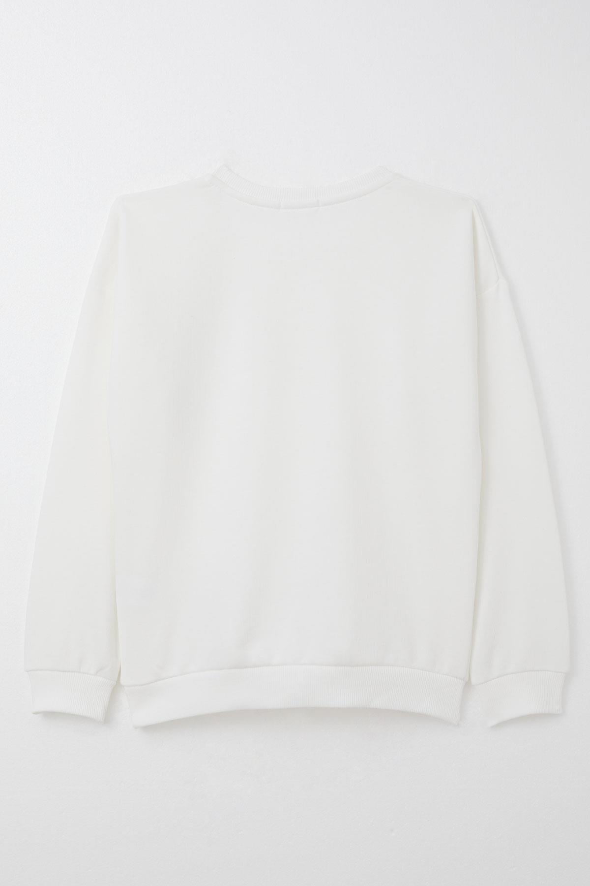 Breeze Kız Çocuk Sweatshirt Yonca Arma Aksesuarlı Ekru (9-14 Yaş)