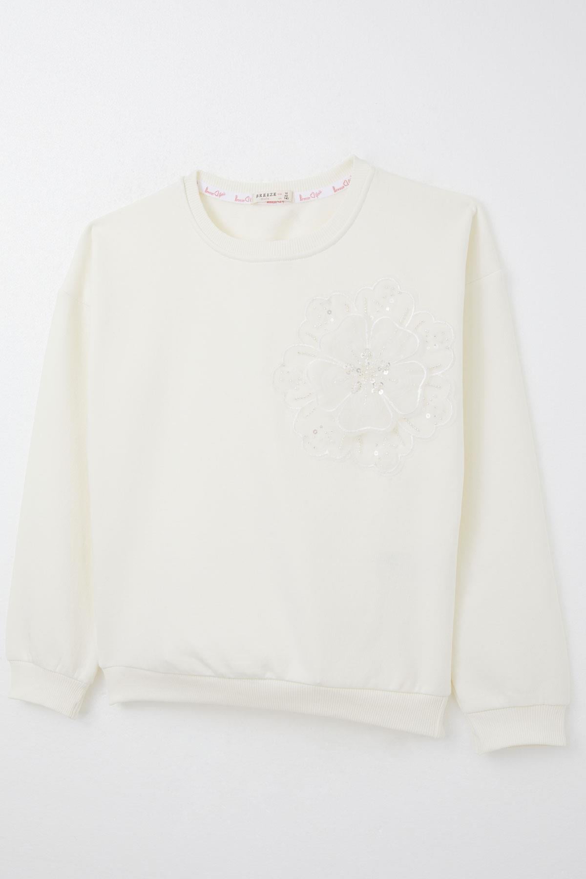 Breeze Kız Çocuk Sweatshirt Yonca Arma Aksesuarlı Krem (9-14 Yaş)