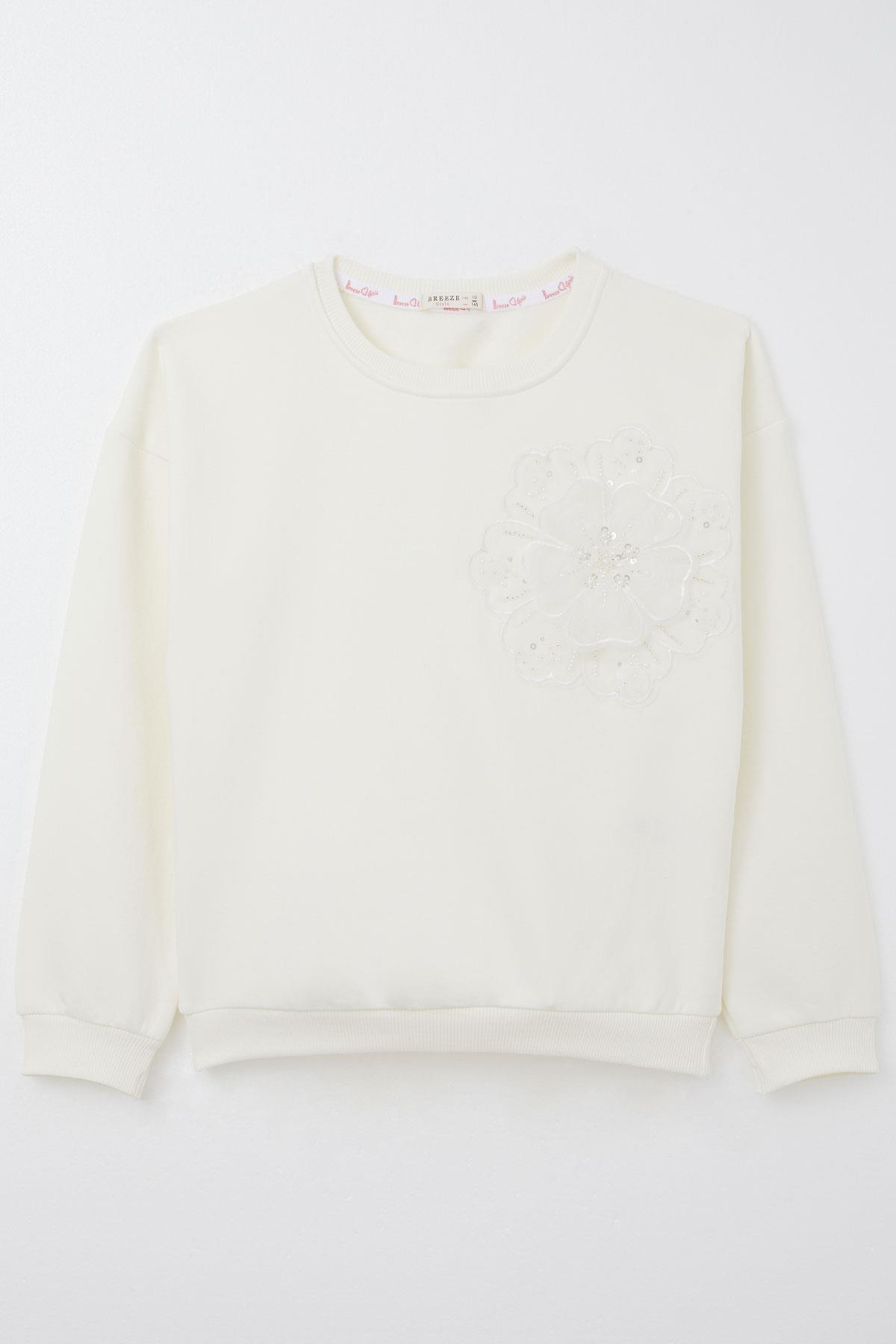 Breeze Kız Çocuk Sweatshirt Yonca Arma Aksesuarlı Krem (9-14 Yaş)