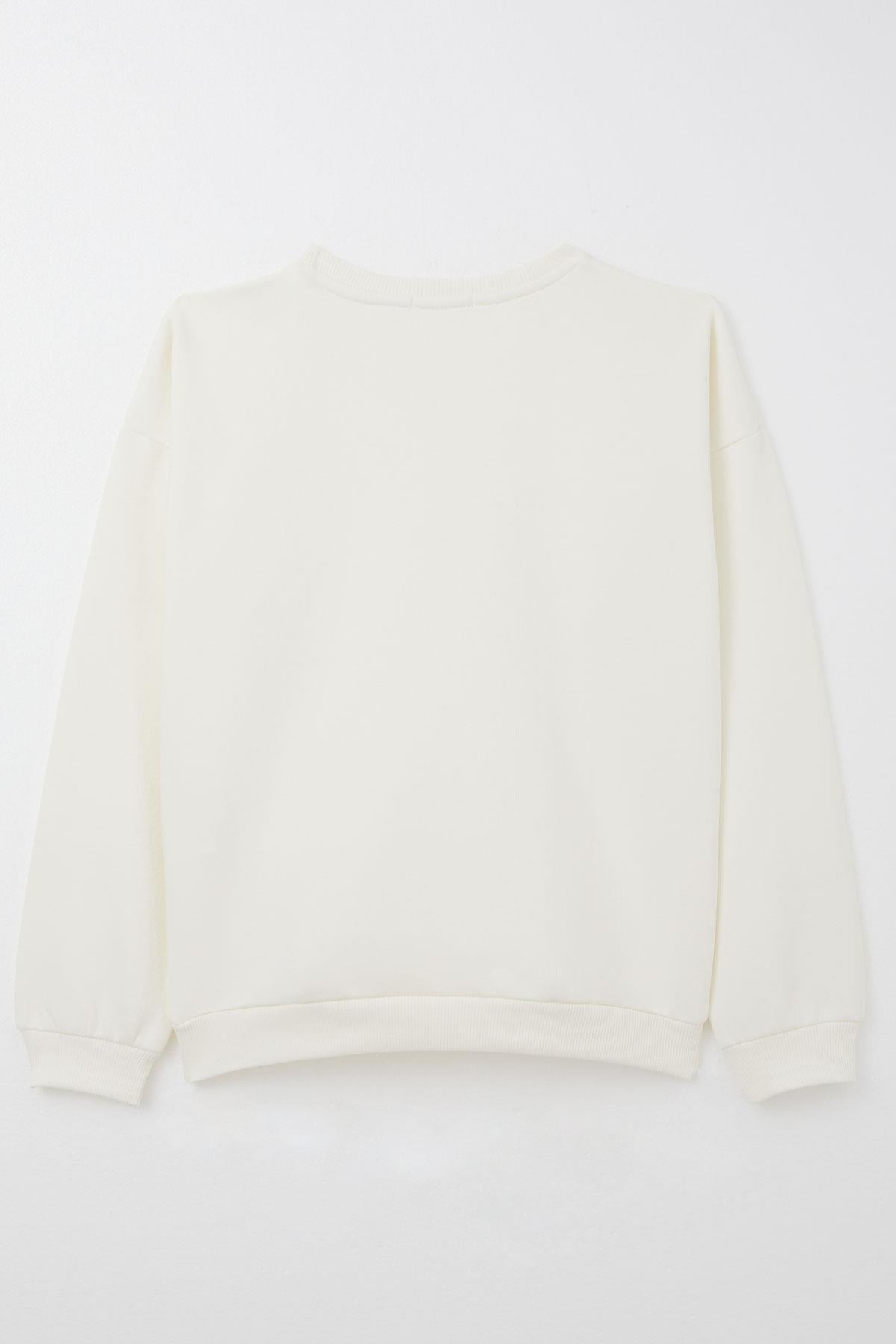 Breeze Kız Çocuk Sweatshirt Yonca Arma Aksesuarlı Krem (9-14 Yaş)