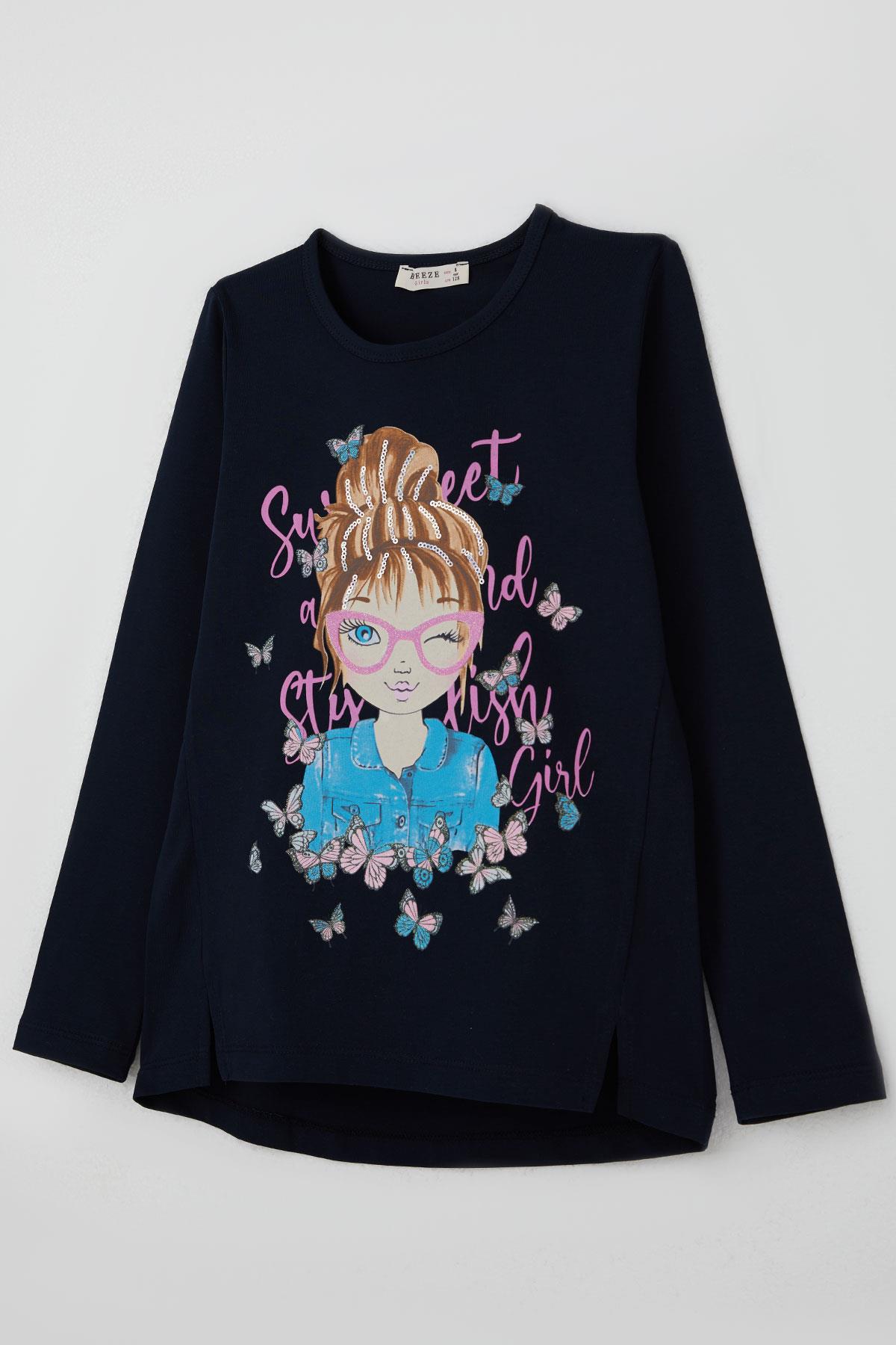 Breeze Kız Çocuk Tatylı Takım Kelebekli Kız Baskılı Lacivert (5-10 Yaş)