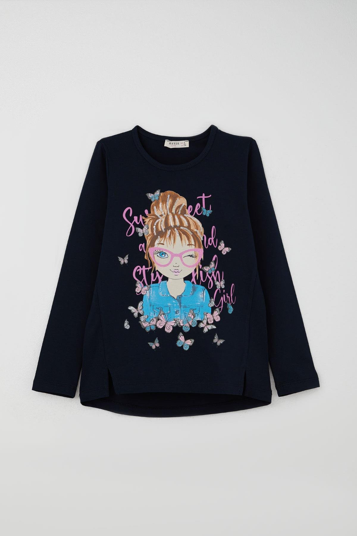 Breeze Kız Çocuk Tatylı Takım Kelebekli Kız Baskılı Lacivert (5-10 Yaş)