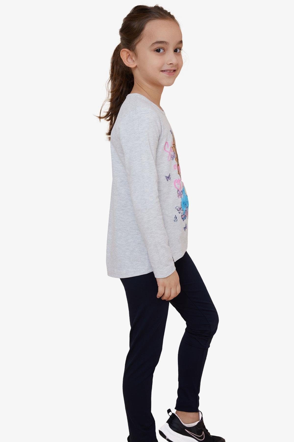 Breeze Kız Çocuk Tatylı Takım Kelebekli Kız Baskılı Açık Gri Melanj (5-10 Yaş)