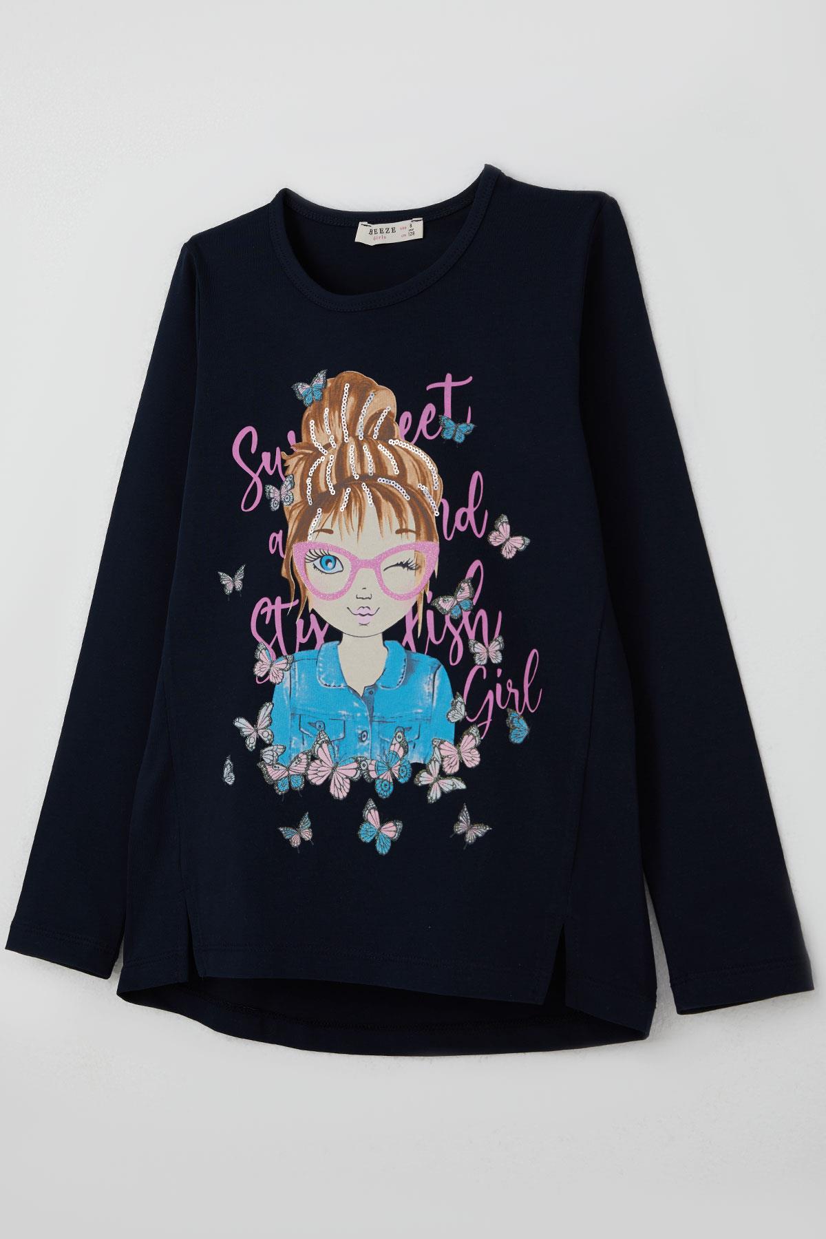 Breeze Kız Çocuk Tatylı Takım Kelebekli Kız Baskılı Lacivert (5-10 Yaş)