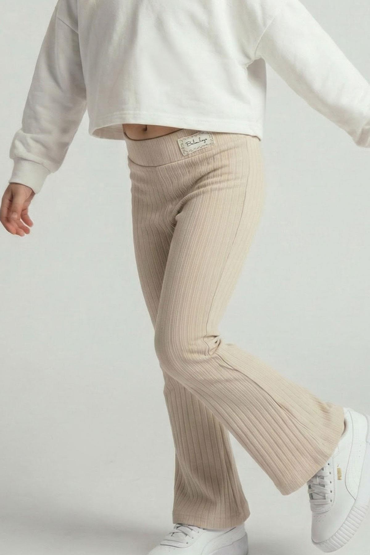 Breeze Kız Çocuk Tayt Bel Kısmı Arma Aksesuar Detaylı Bej (3-7 Yaş)