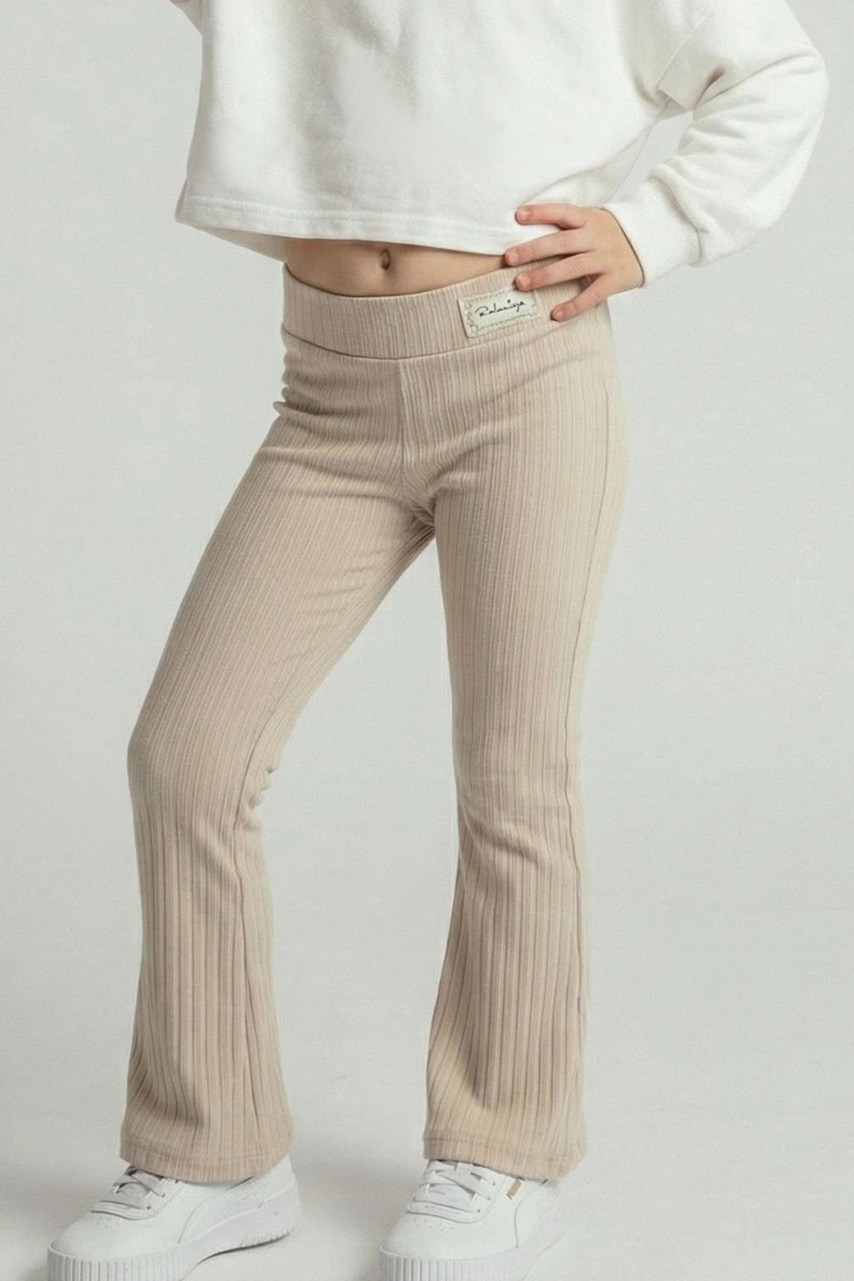 Breeze Kız Çocuk Tayt Bel Kısmı Arma Aksesuar Detaylı Bej (3-7 Yaş)