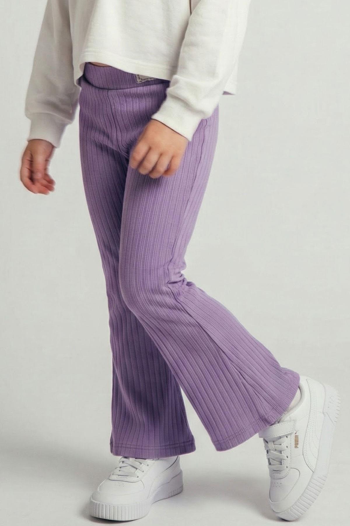 Breeze Kız Çocuk Tayt Bel Kısmı Arma Aksesuar Detaylı Lila (3-7 Yaş)