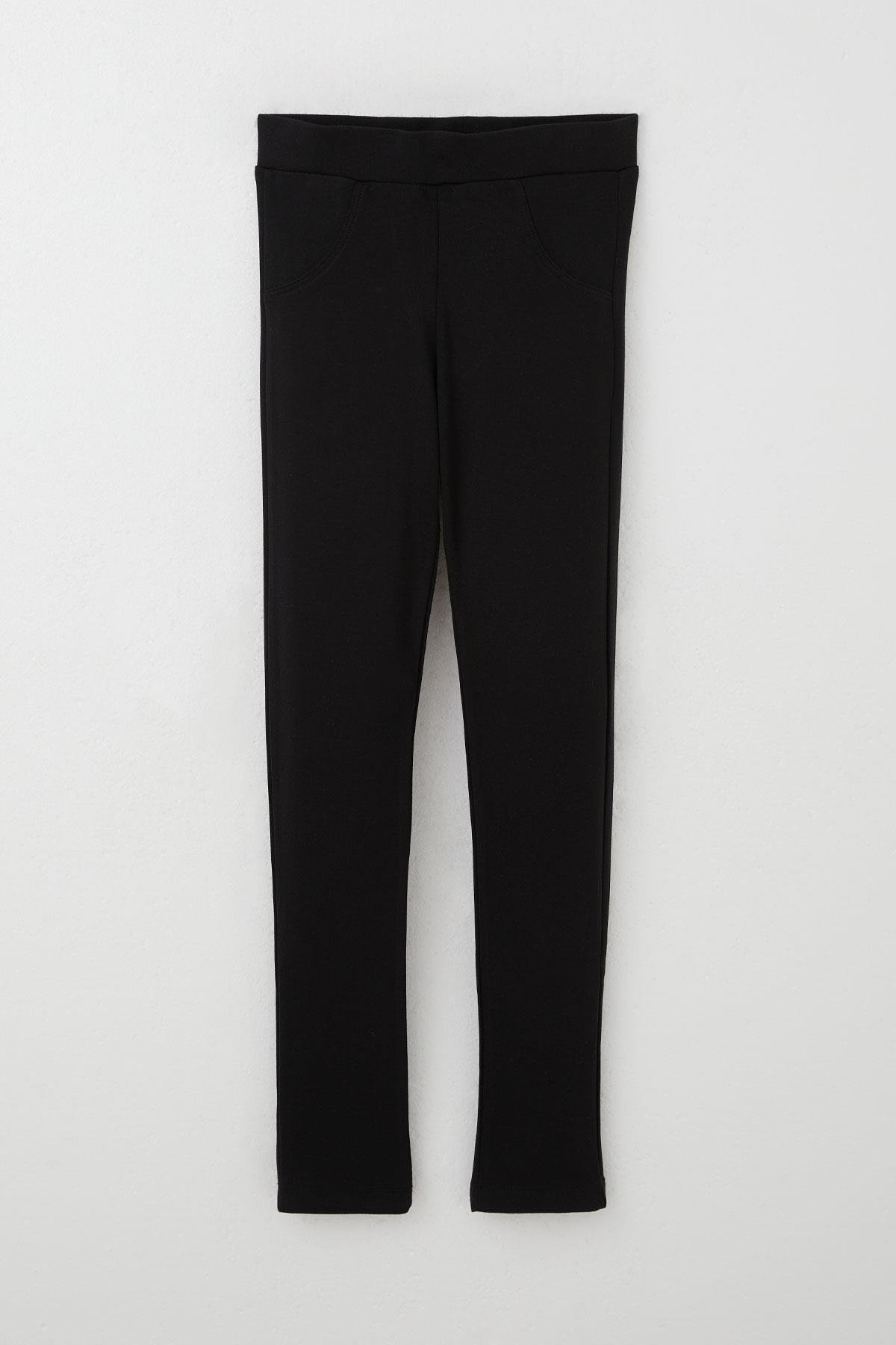 Breeze Kız Çocuk Tayt Cep Kısmı Kontrast Dikiş Detaylı Siyah (7-12 Yaş)