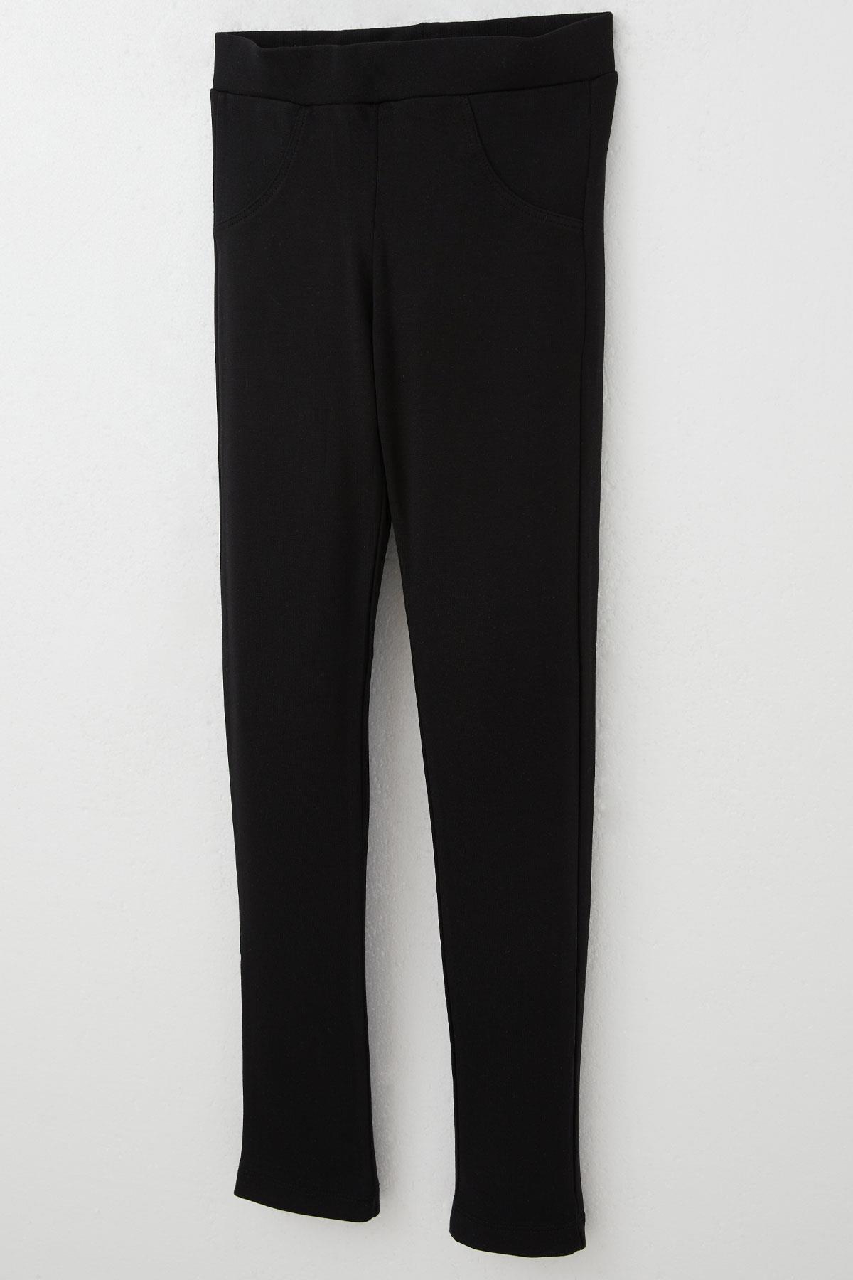 Breeze Kız Çocuk Tayt Cep Kısmı Kontrast Dikiş Detaylı Siyah (7-12 Yaş)