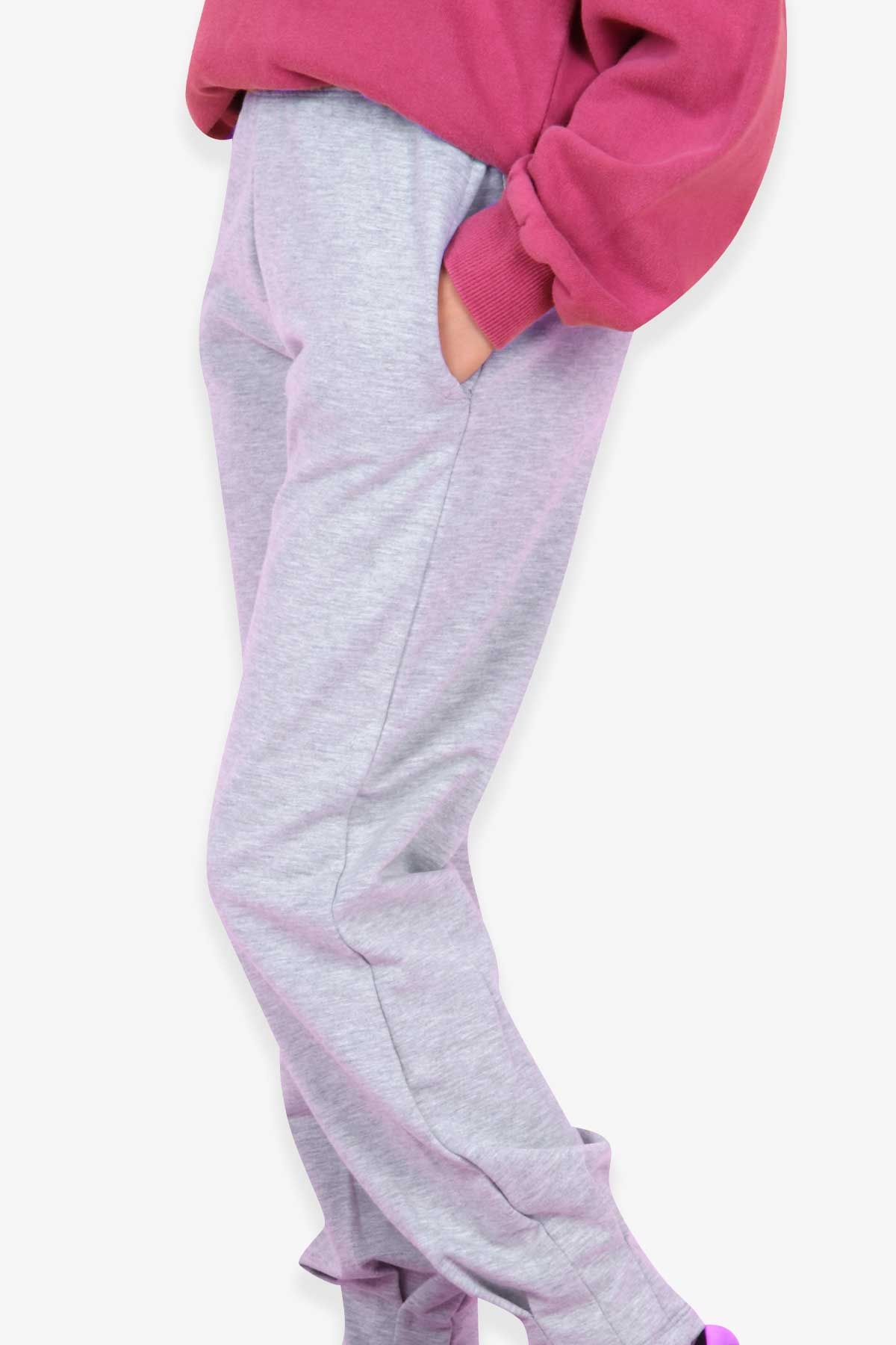 Breeze Kız Çocuk Tayt Pantolon Basic Cepli Gri Melanj (3-8 Yaş)
