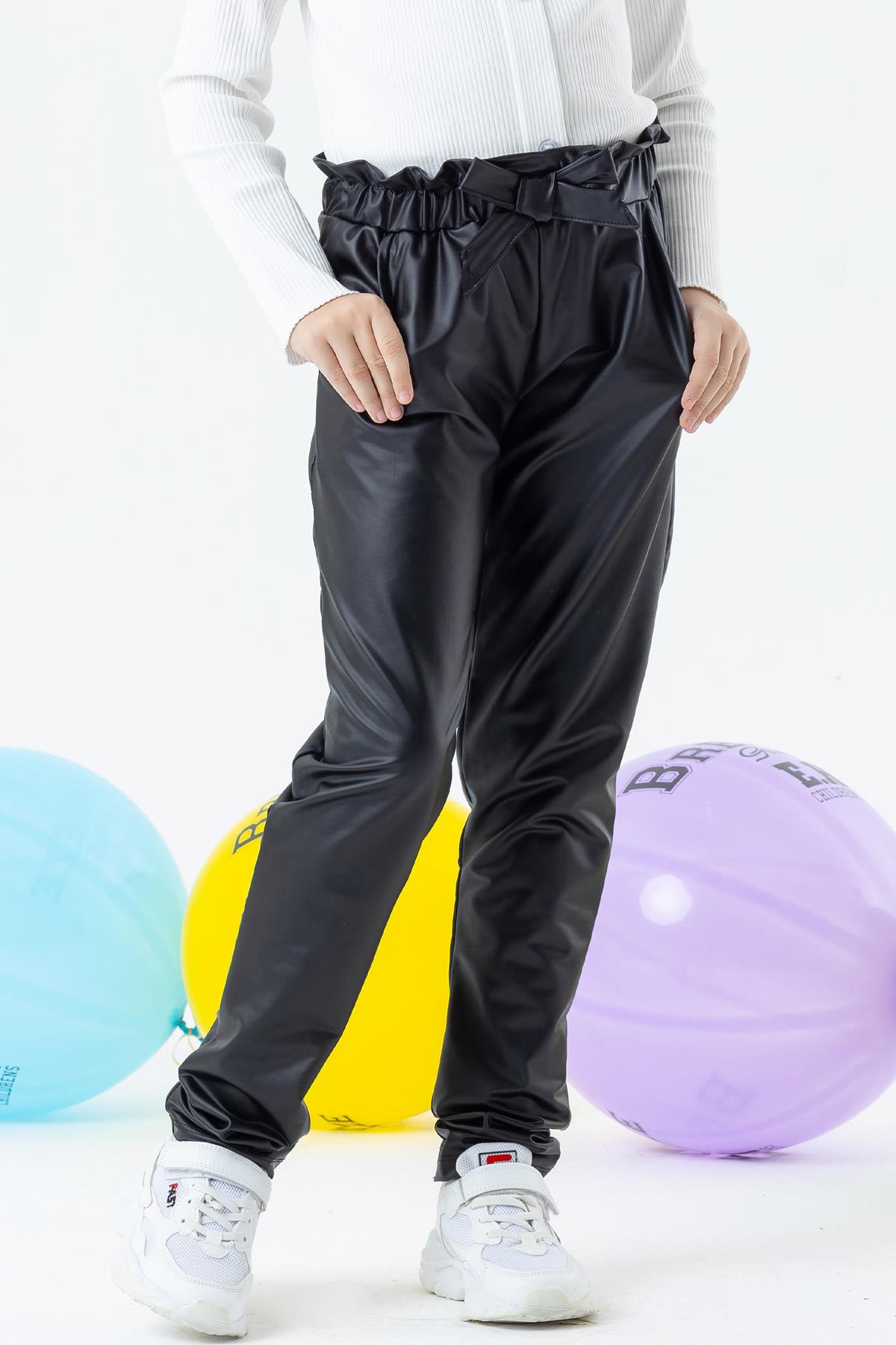 Breeze Kız Çocuk Tayt Pantolon Beli Lastikli Fiyonklu Siyah (6-12 Yaş)