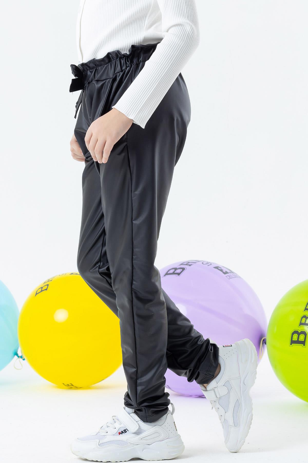 Breeze Kız Çocuk Tayt Pantolon Beli Lastikli Fiyonklu Siyah (6-12 Yaş)