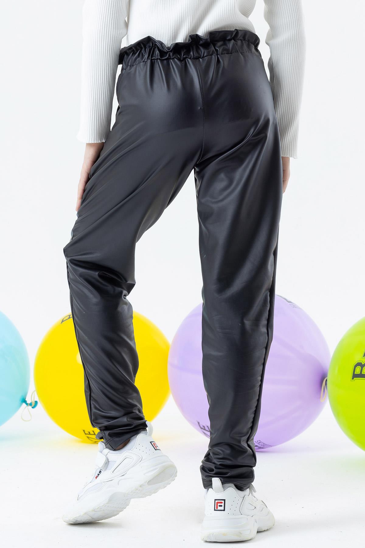 Breeze Kız Çocuk Tayt Pantolon Beli Lastikli Fiyonklu Siyah (6-12 Yaş)