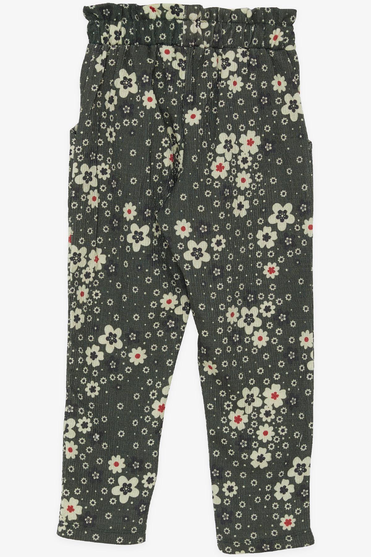 Breeze Kız Çocuk Tayt Pantolon Fiyonklu Çiçekli Haki Yeşil (1.5-5 Yaş)