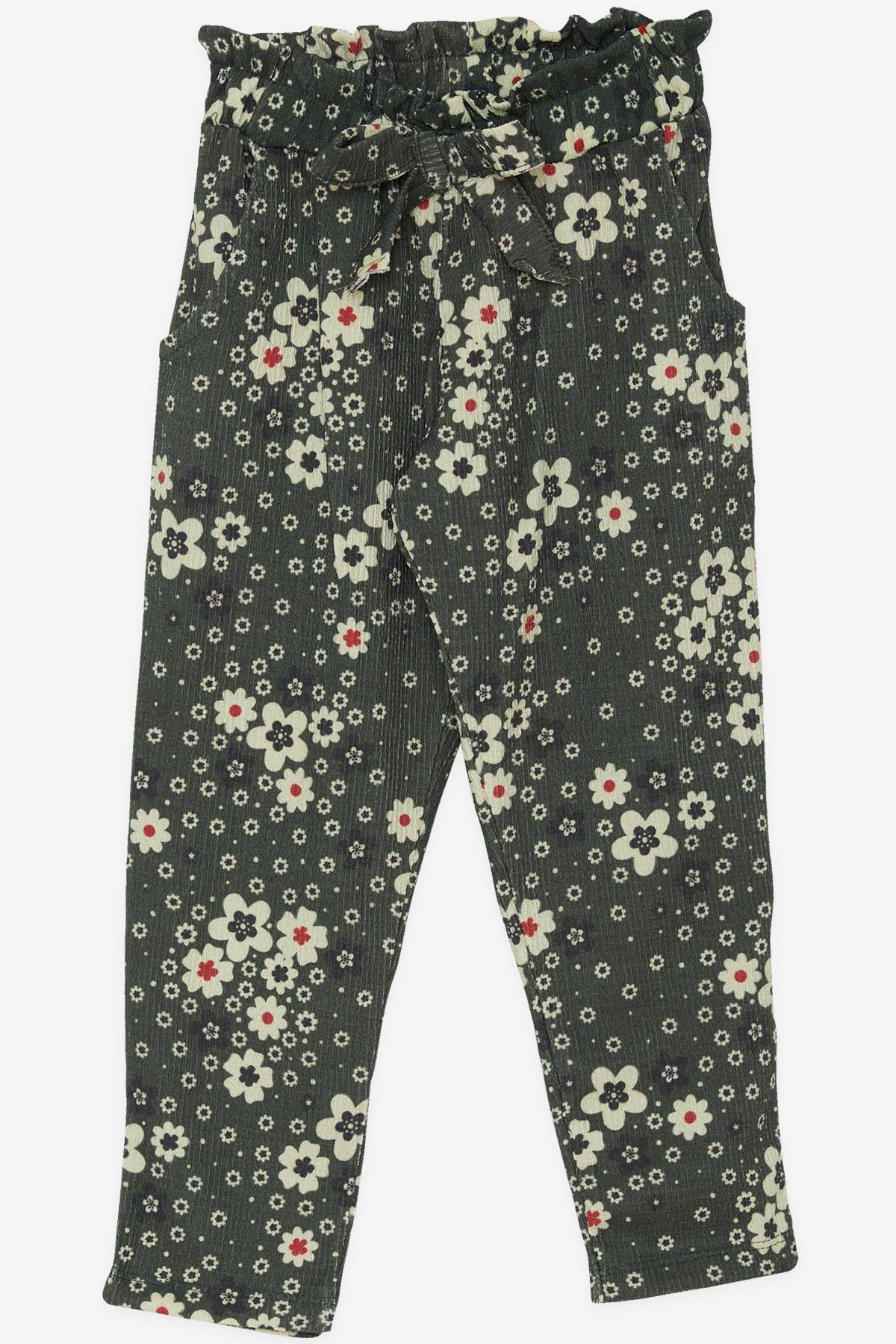 Breeze Kız Çocuk Tayt Pantolon Fiyonklu Çiçekli Haki Yeşil (1.5-5 Yaş)