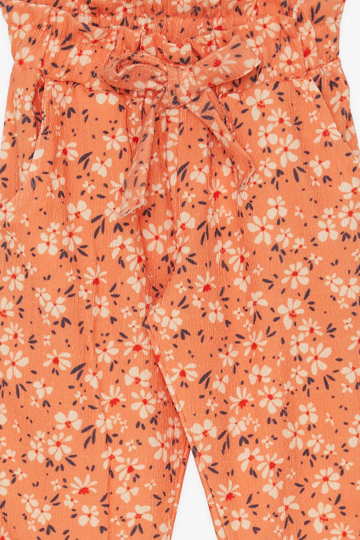 Breeze Kız Çocuk Tayt Pantolon Fiyonklu Çiçekli Turuncu (1.5-5 Yaş)
